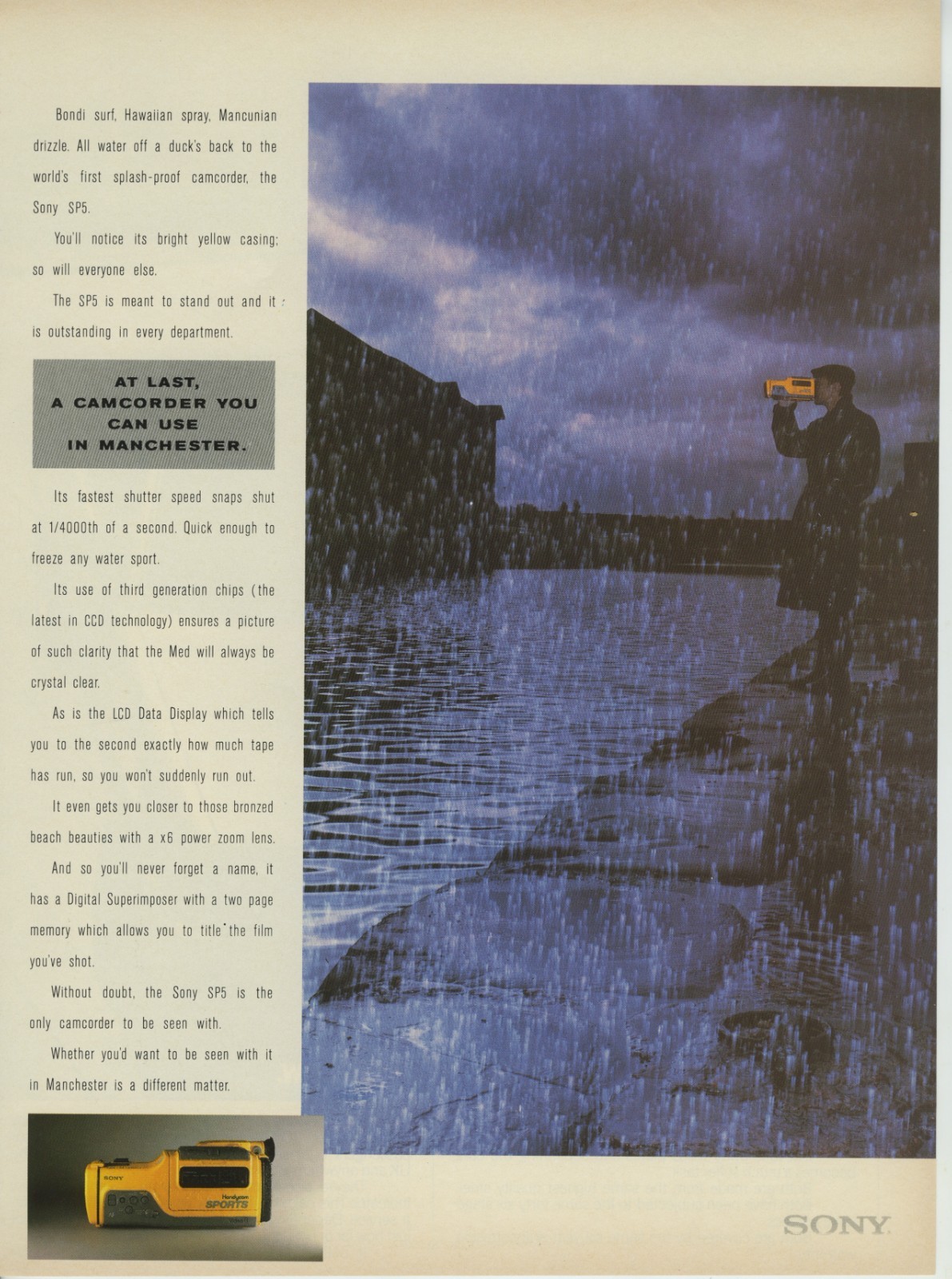 1980s Sony SP5 Handycam Sports Camcorder Retro 80s Vintage Print Ad
