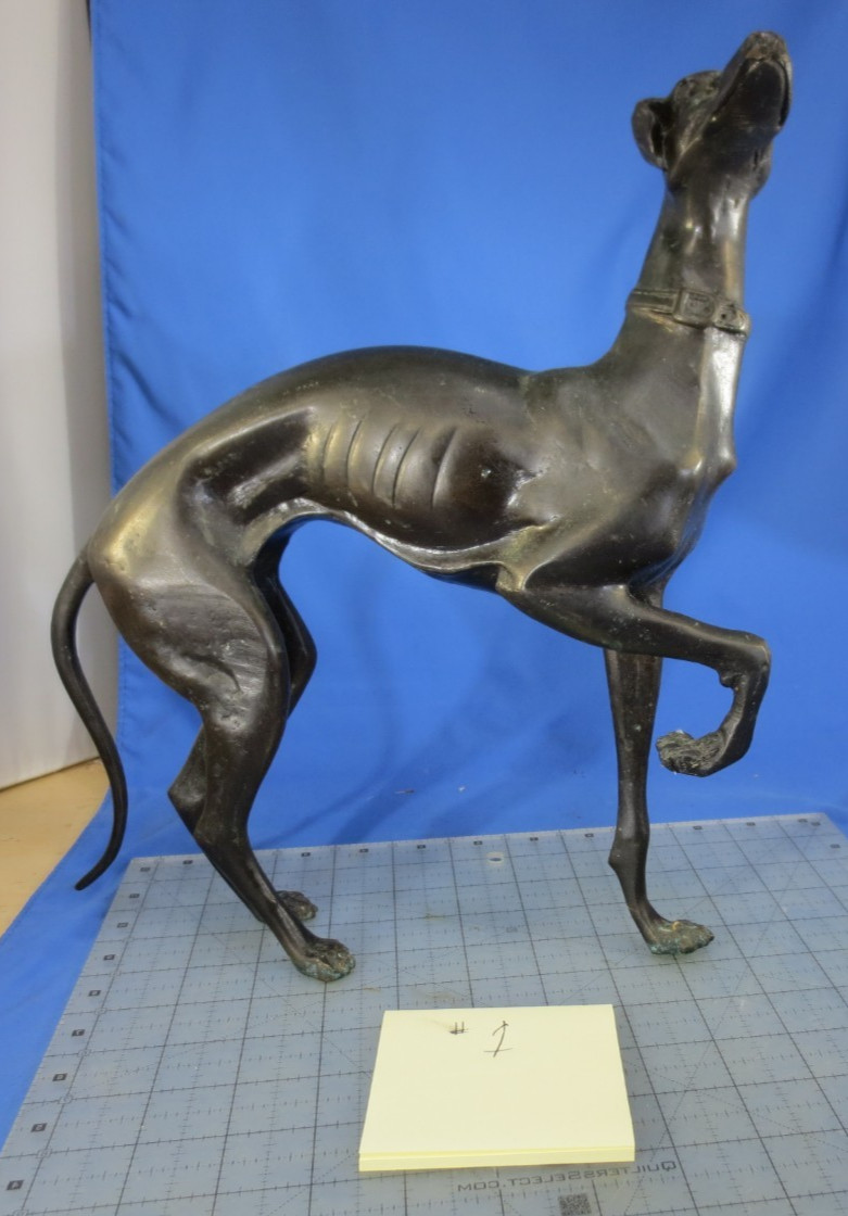 Bronze Whippet Greyhound Dog Metal Art Sculpture Figurine Vintage 12 inch 