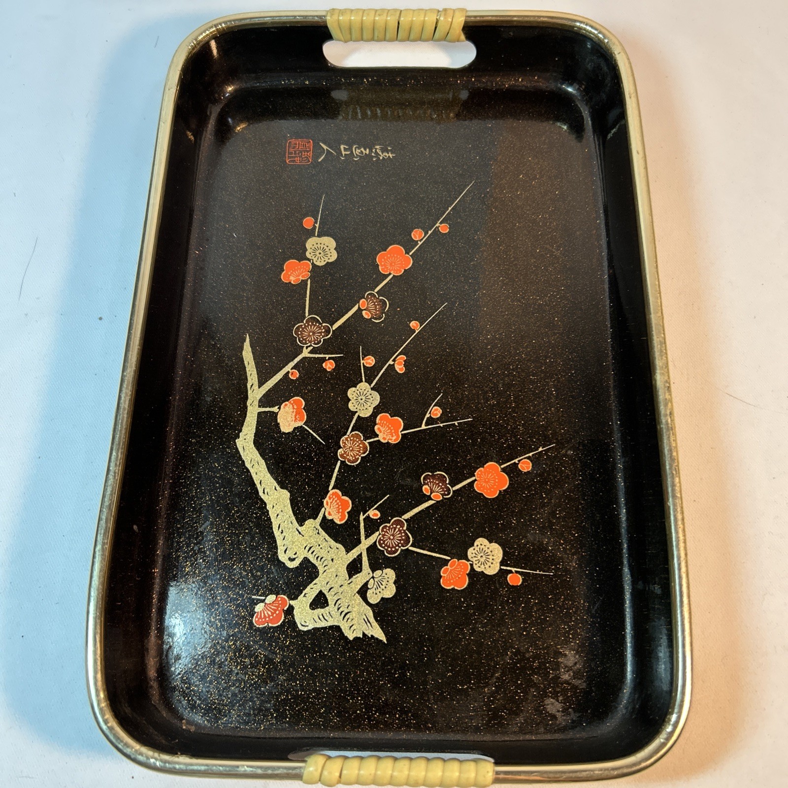 Vintage Japanese Black Lacquer Tray 10 1/2”x7”