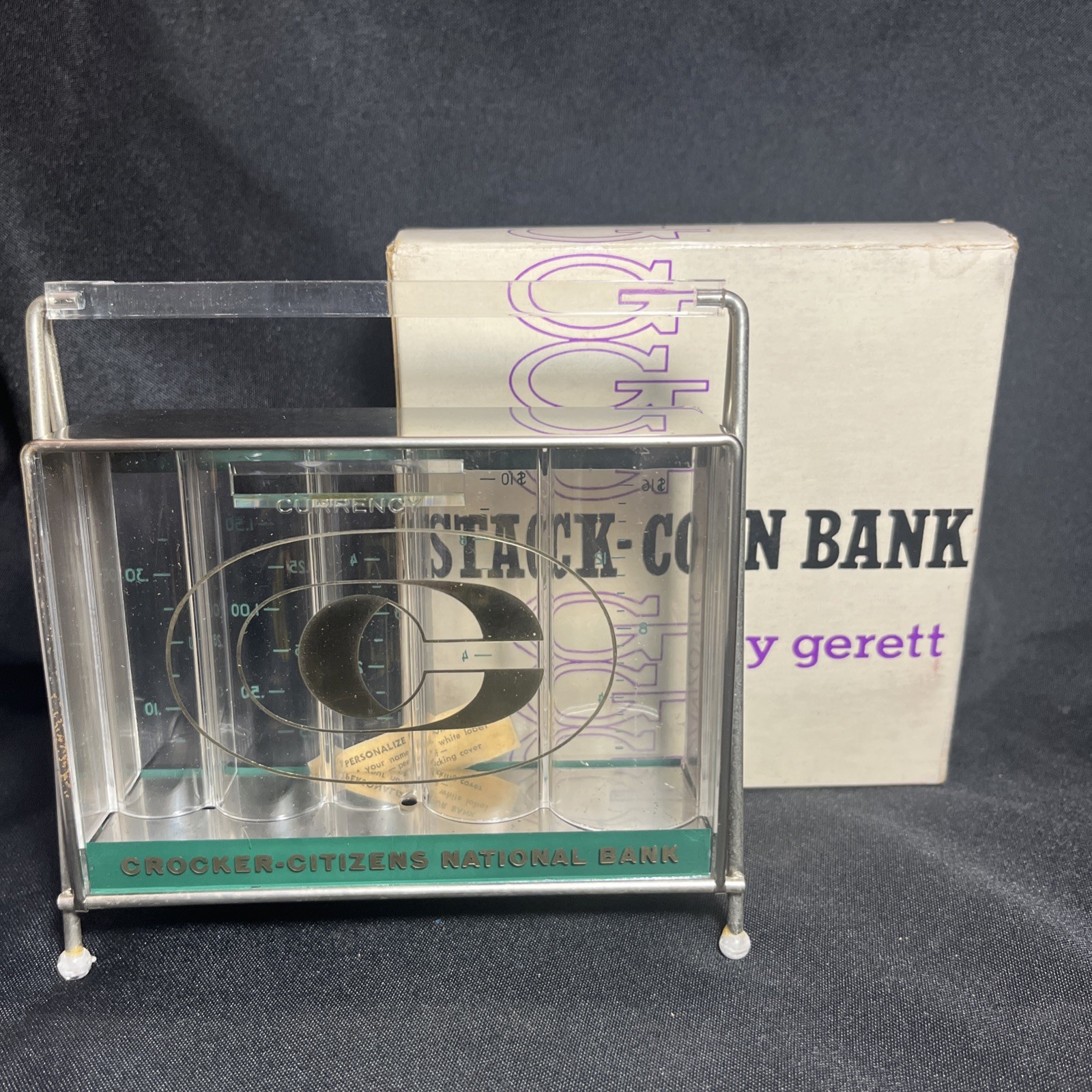 Vtg 1960s Stack Coin Bank by Gerett Crocker-Citizens National California NOS