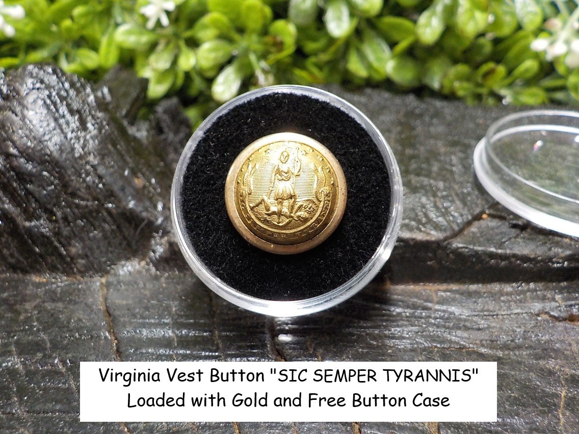 Rare Vintage Antique War Relic VA. State Seal Button Loaded with Gold Free Case