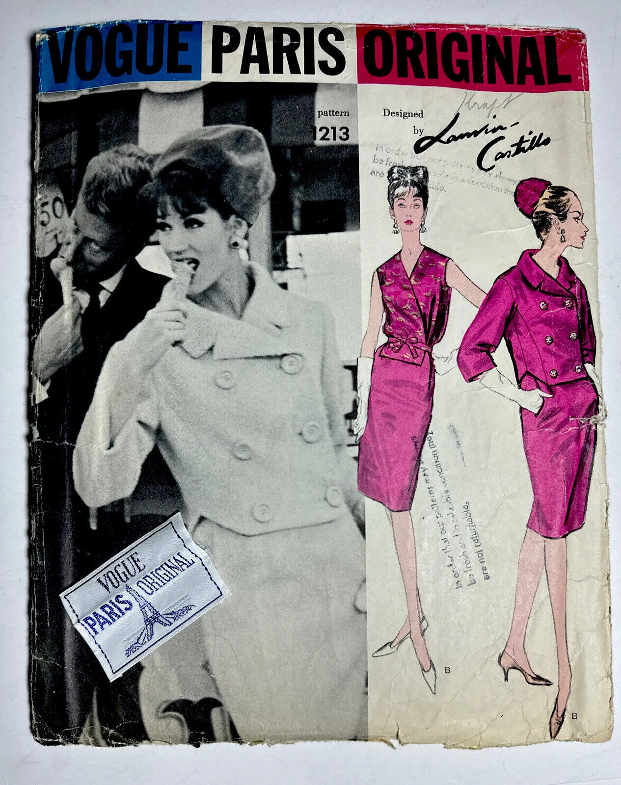 1960’s Vogue 1213 Lanvin-Castillo Jacket Skirt Blouse 14 Sewing Pattern & Label