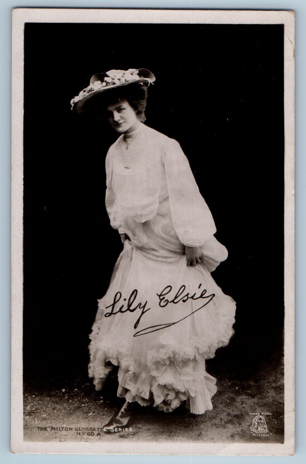 Miss Lily Elsie Pretty Stage Actress Dress White Signed RPPC Photo Postcard