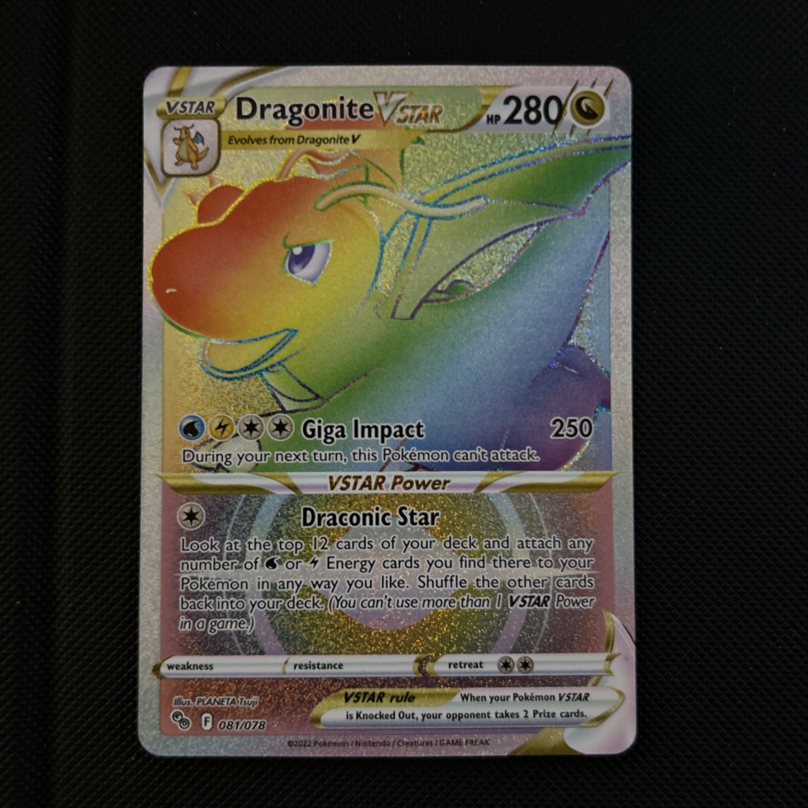 Pokémon TCG Dragonite VSTAR Rainbow Secret Rare Card 081/078 Pokémon Go