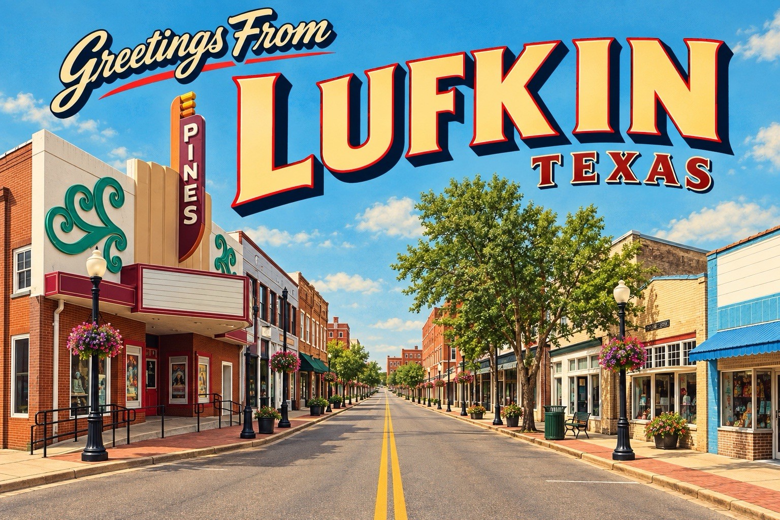 Greetings From LUFKIN, TEXAS Modern Postcard 4x6 E262