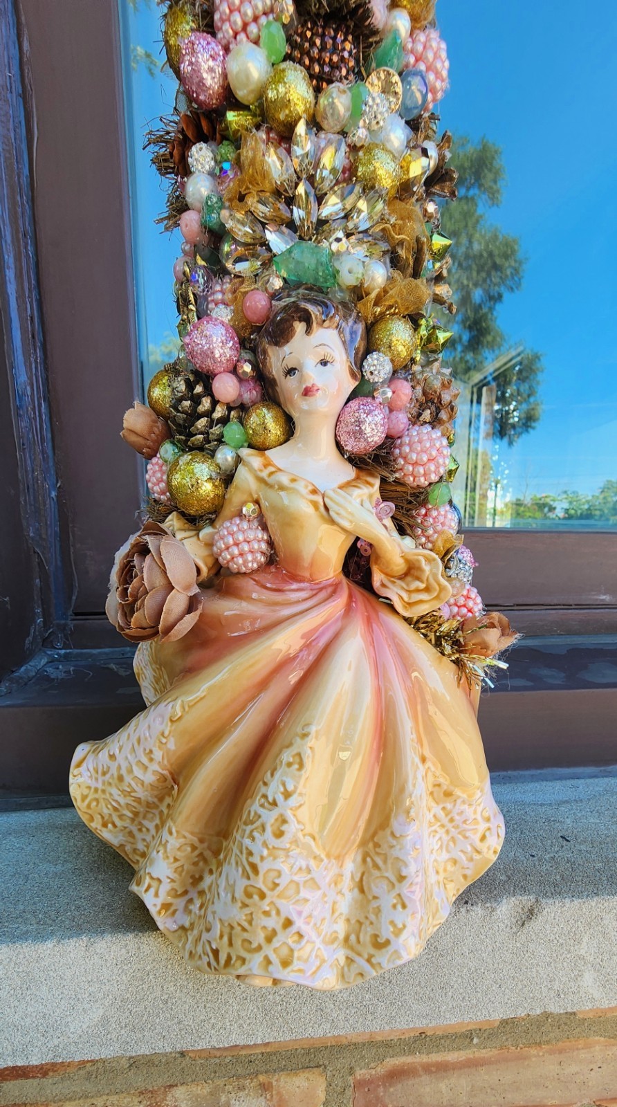 Handmade Bejeweled Holiday Tree Vintage Lady 1950-1960 Collectible  Christmas