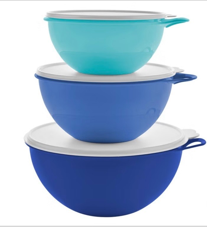 Tupperware Thatsa Bowl Set  12, 19 & 32 Cups Blue Mixing Bowl NEW
