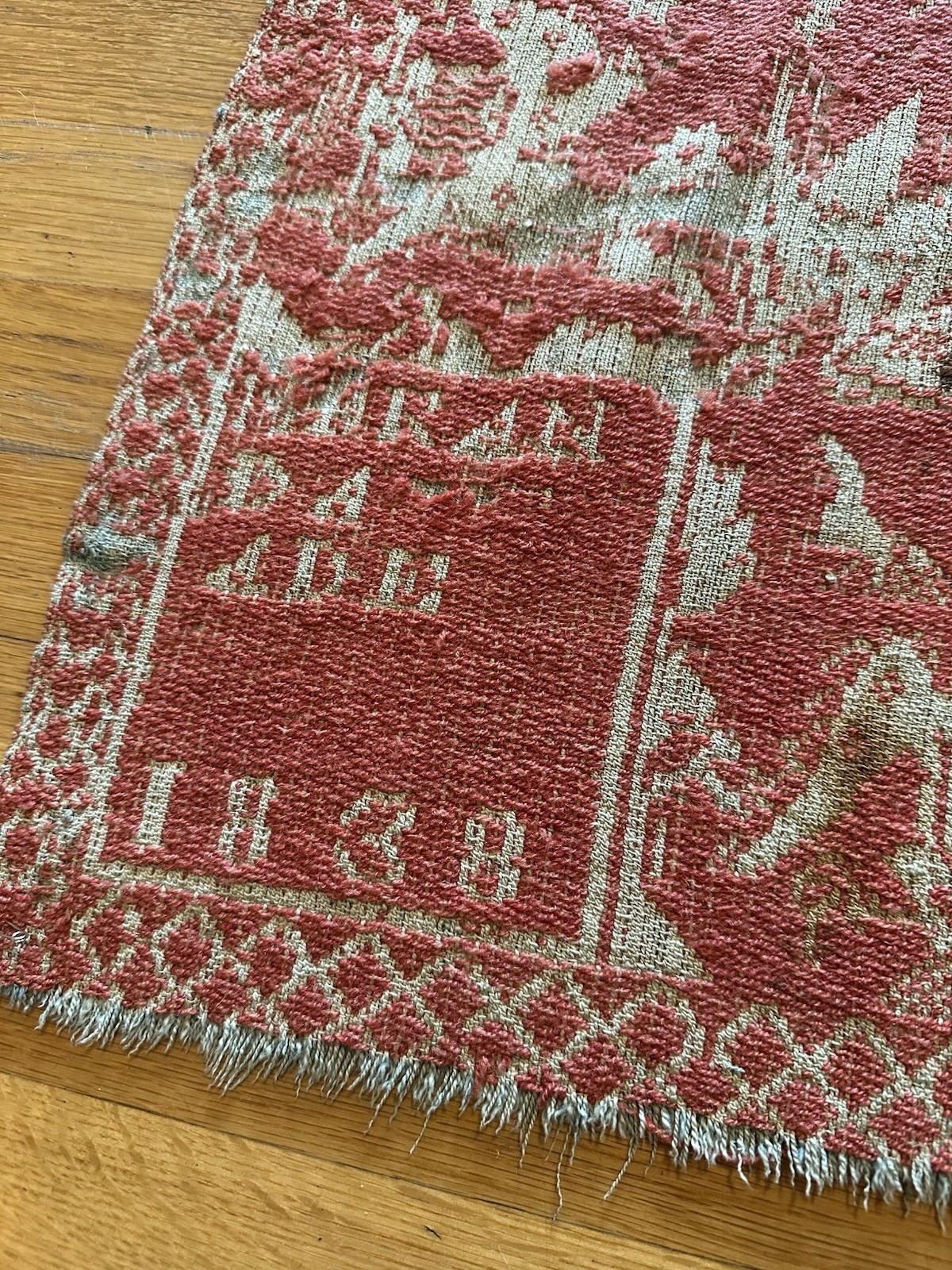 Authentic RARE Antique Dated 1838 American Folk Art Hand Woven Jacquard Coverlet