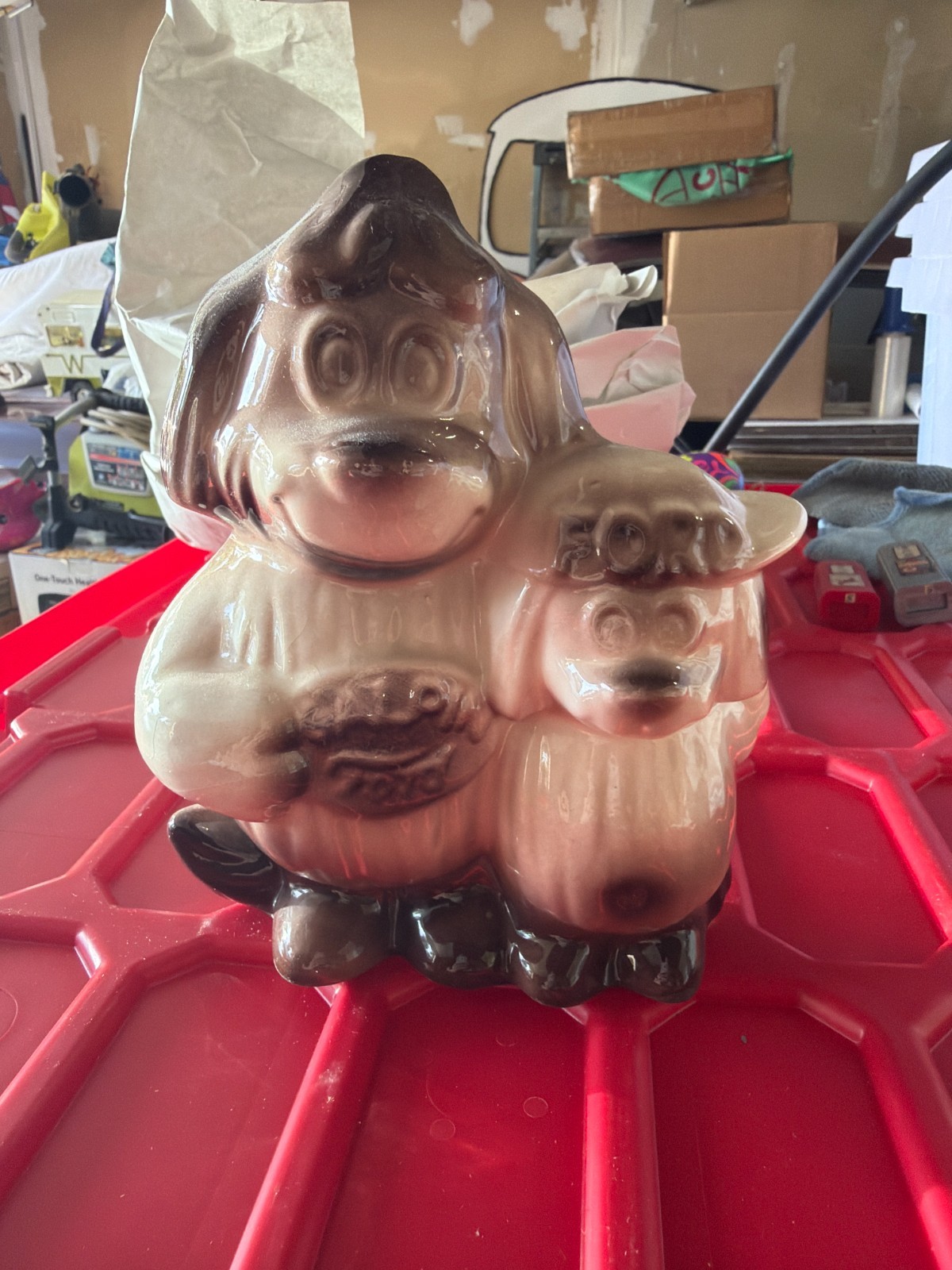 Vintage 1950s Galpin Ford Dealer Promo Shaggy Dog Coin Bank Florence Ceramics