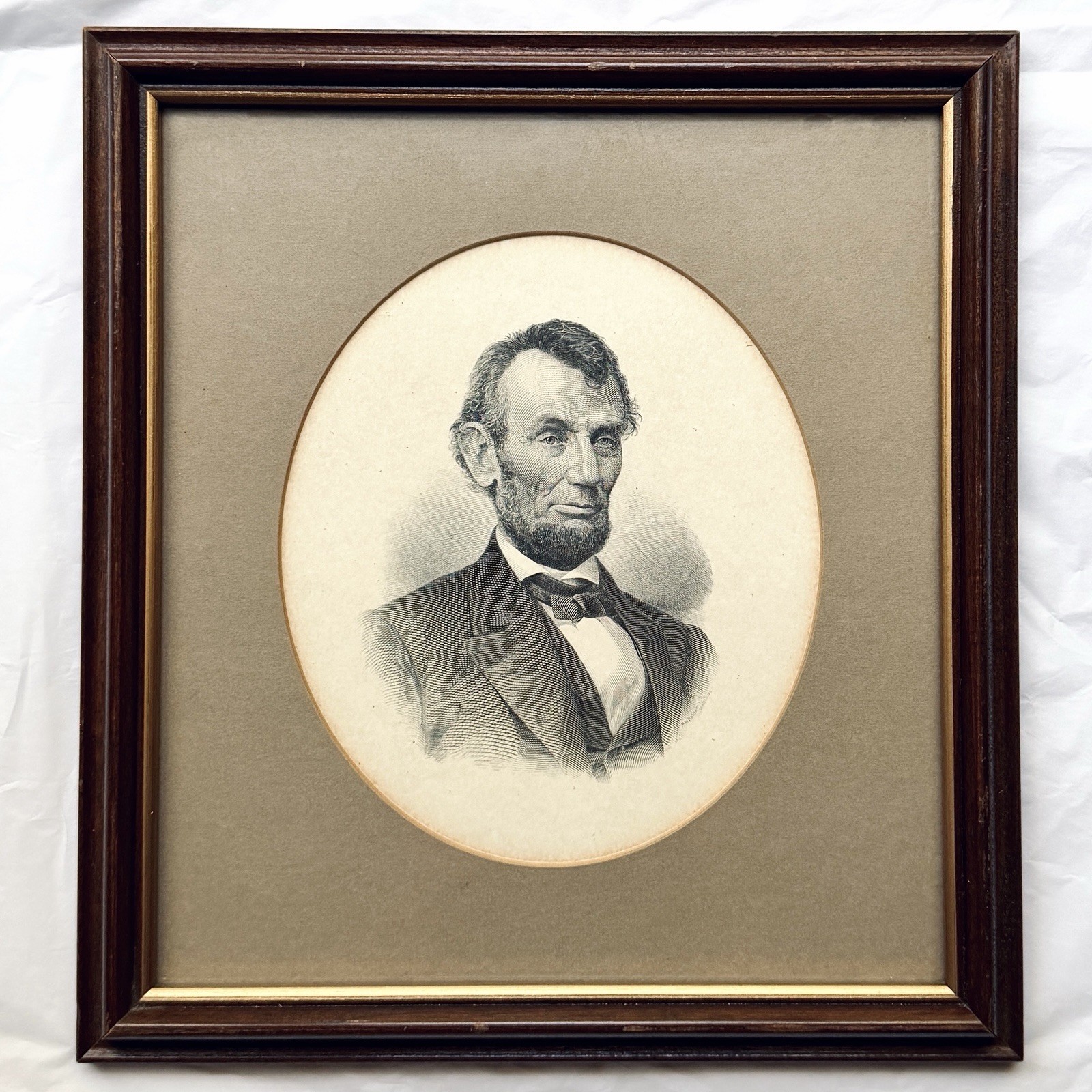 Vintage Abraham Lincoln Portrait Hatch Sketch Framed Print