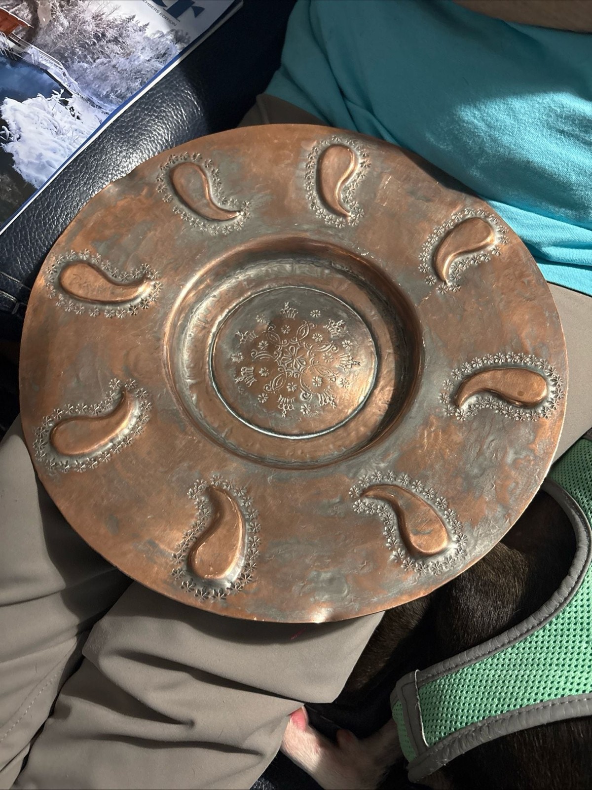 Vintage Handcrafted Embossed Copper Tray Plate