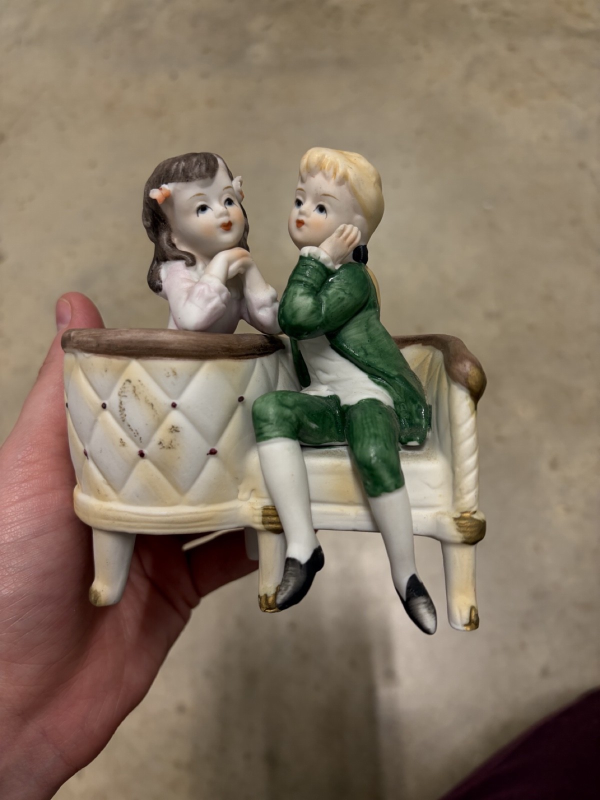 Lefton China - 2 children in chairs -  hand painted figurine #4903