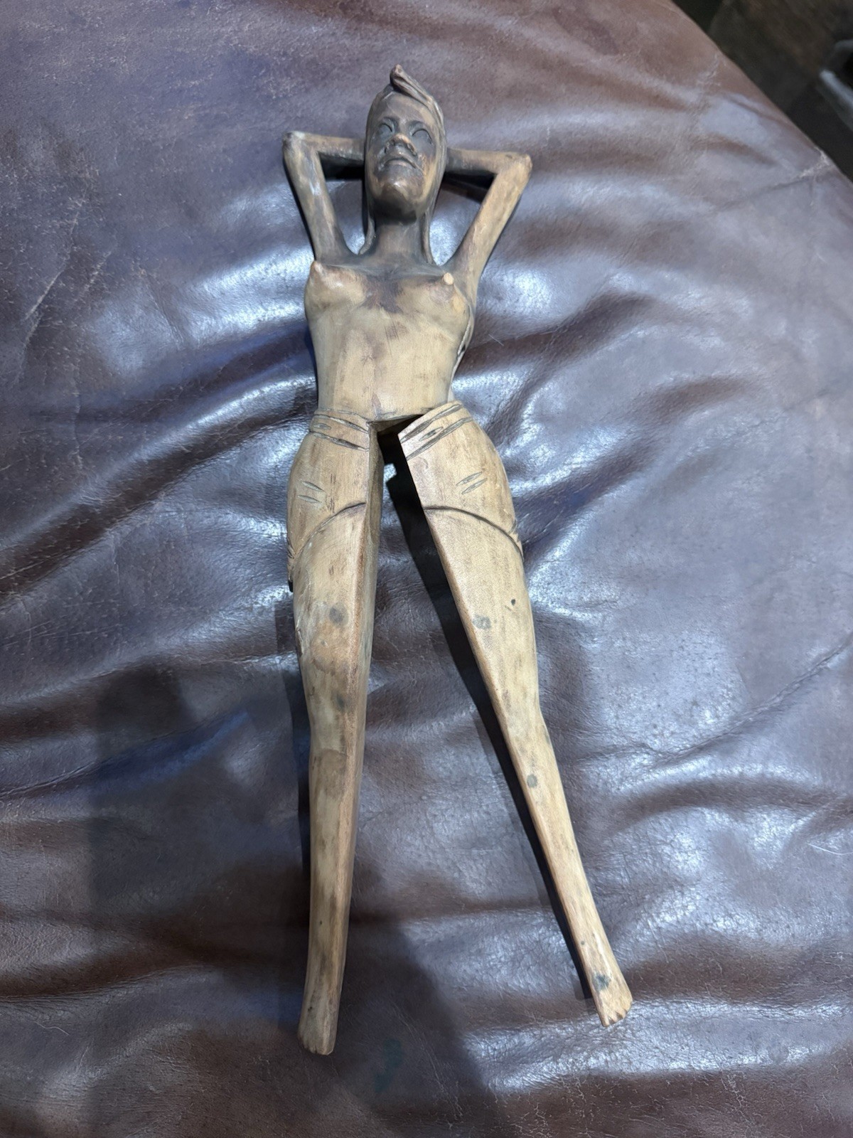 Vintage Hand Carved Wood Figural Lady Nutcracker Folk Art Mid Century 