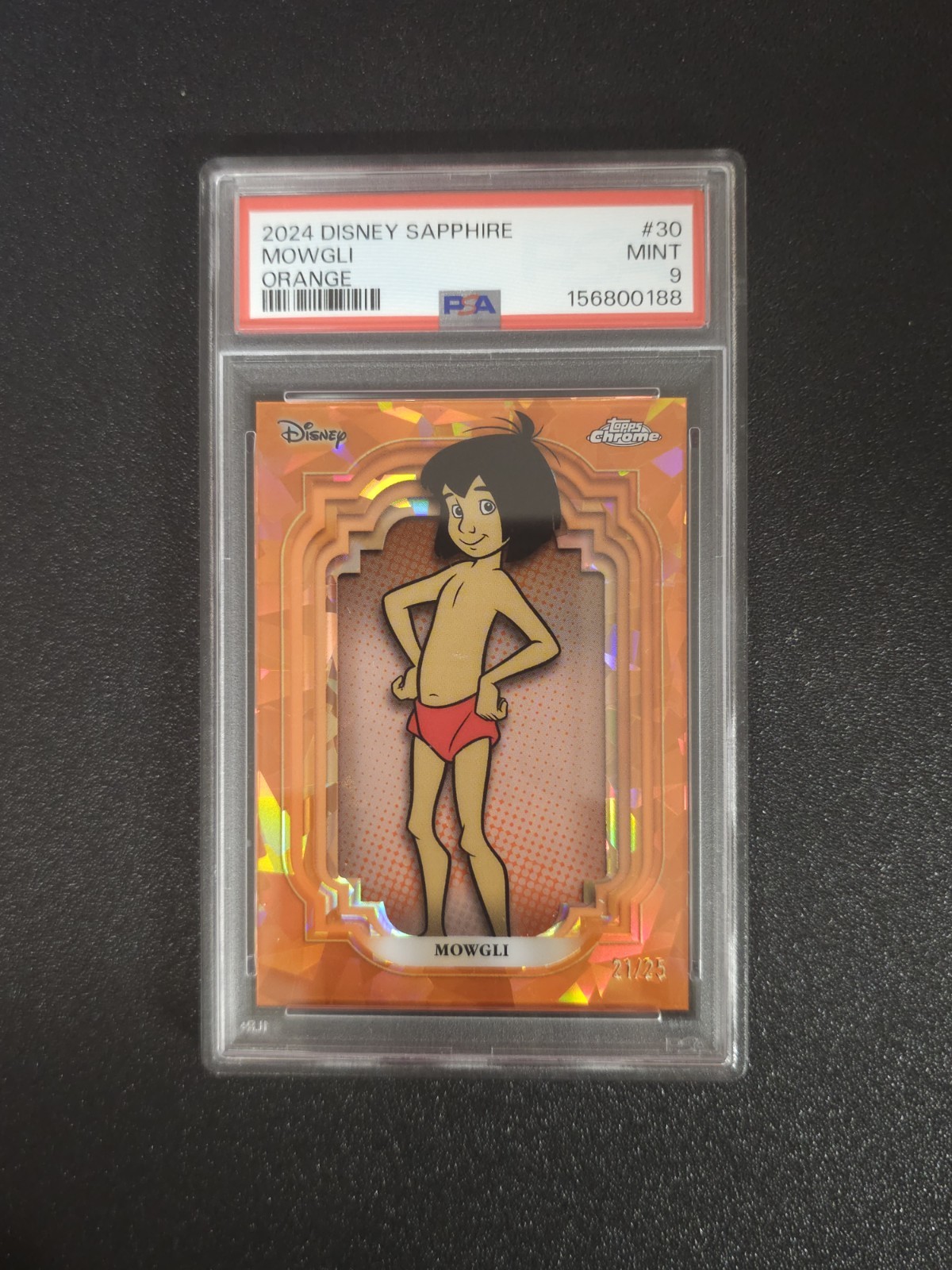2024 Topps Chrome Sapphire Disney #30 Mowgli Orange /25 PSA 9