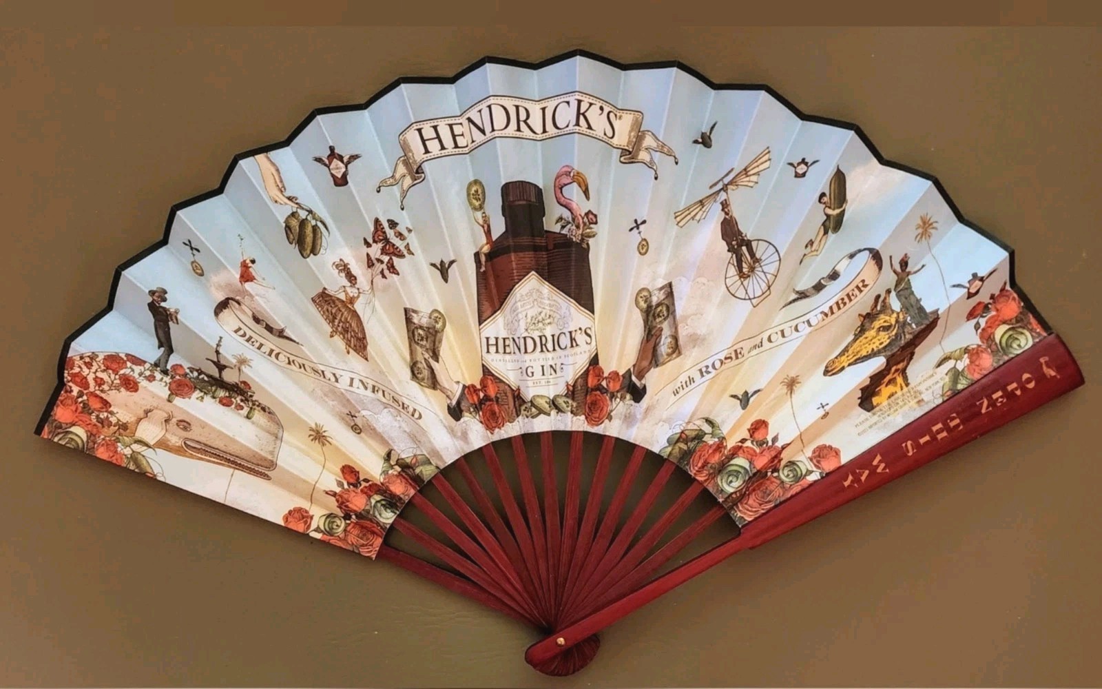 Vintage Advertising 2-Sided Fan, Hendrick\'s Gin, 1910-1930, LARGE, 13\