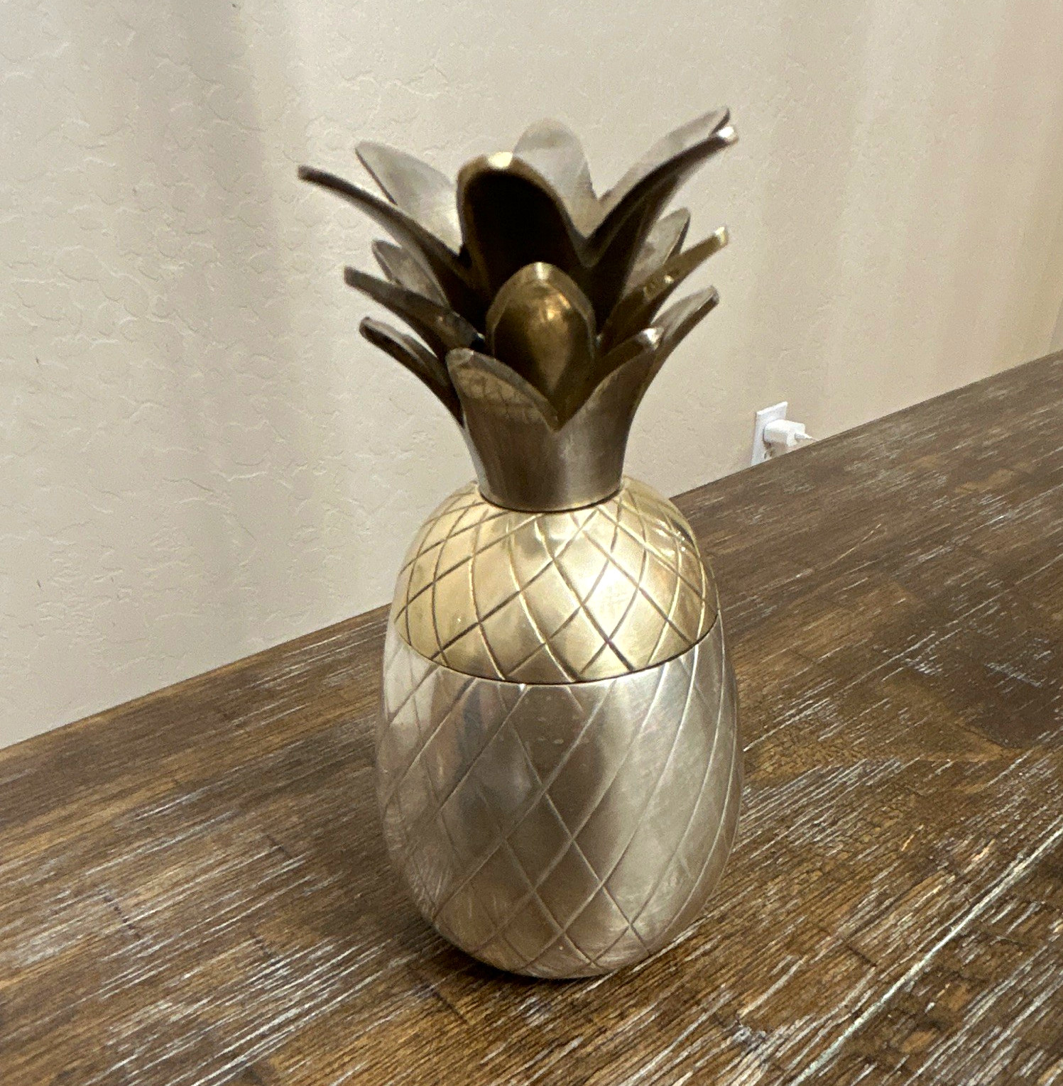 Vintage Mid-Century Hollywood Regency Silver-Tone Pineapple Lidded Container