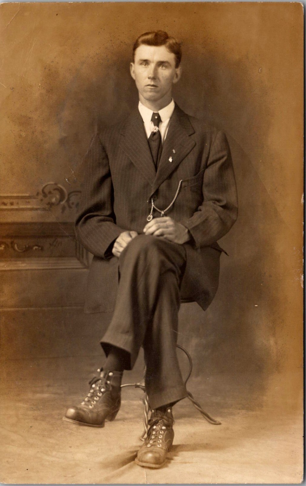 Studio Portrait Of A Man Seated Style Around 1910 RPPC Real Photo Postcard TPR17