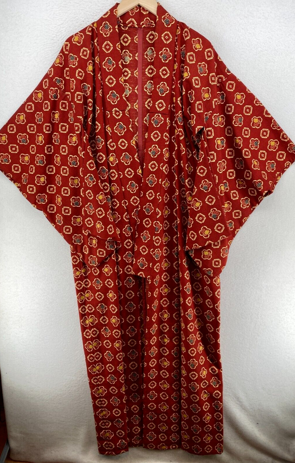 KIMONO Robe Womens One Size Geometric Kaftan Sleeve Open Front Red