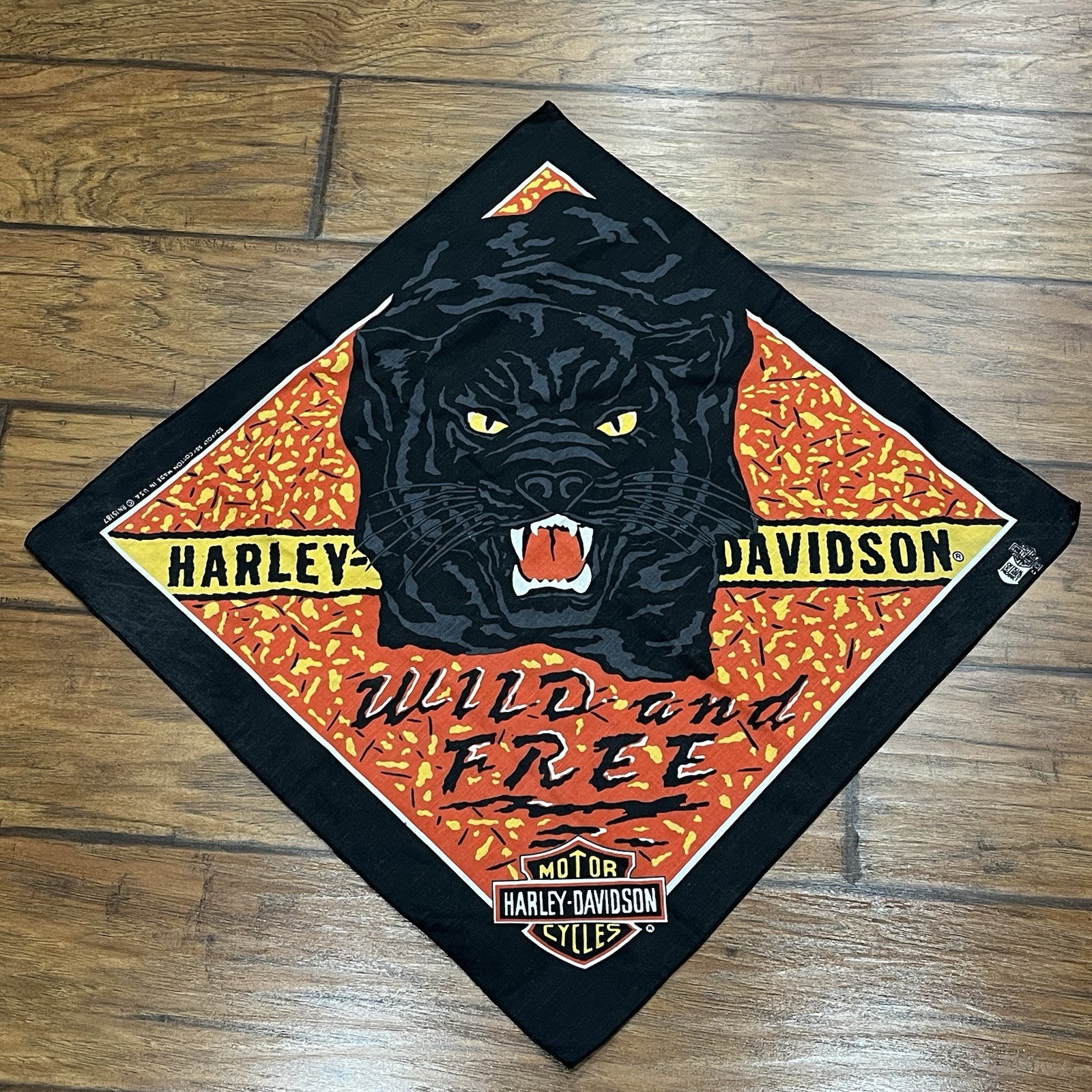 Vintage Harley Davidson Wild And Free Bandana Panther AOP Made In USA 80’s 90’s
