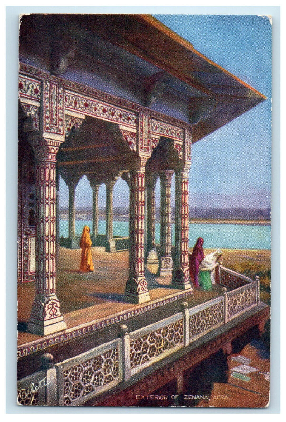 c1910 Exterior, Zenana Agra Shah Jehan's Court Ladies Oilette Tuck Art Postcard