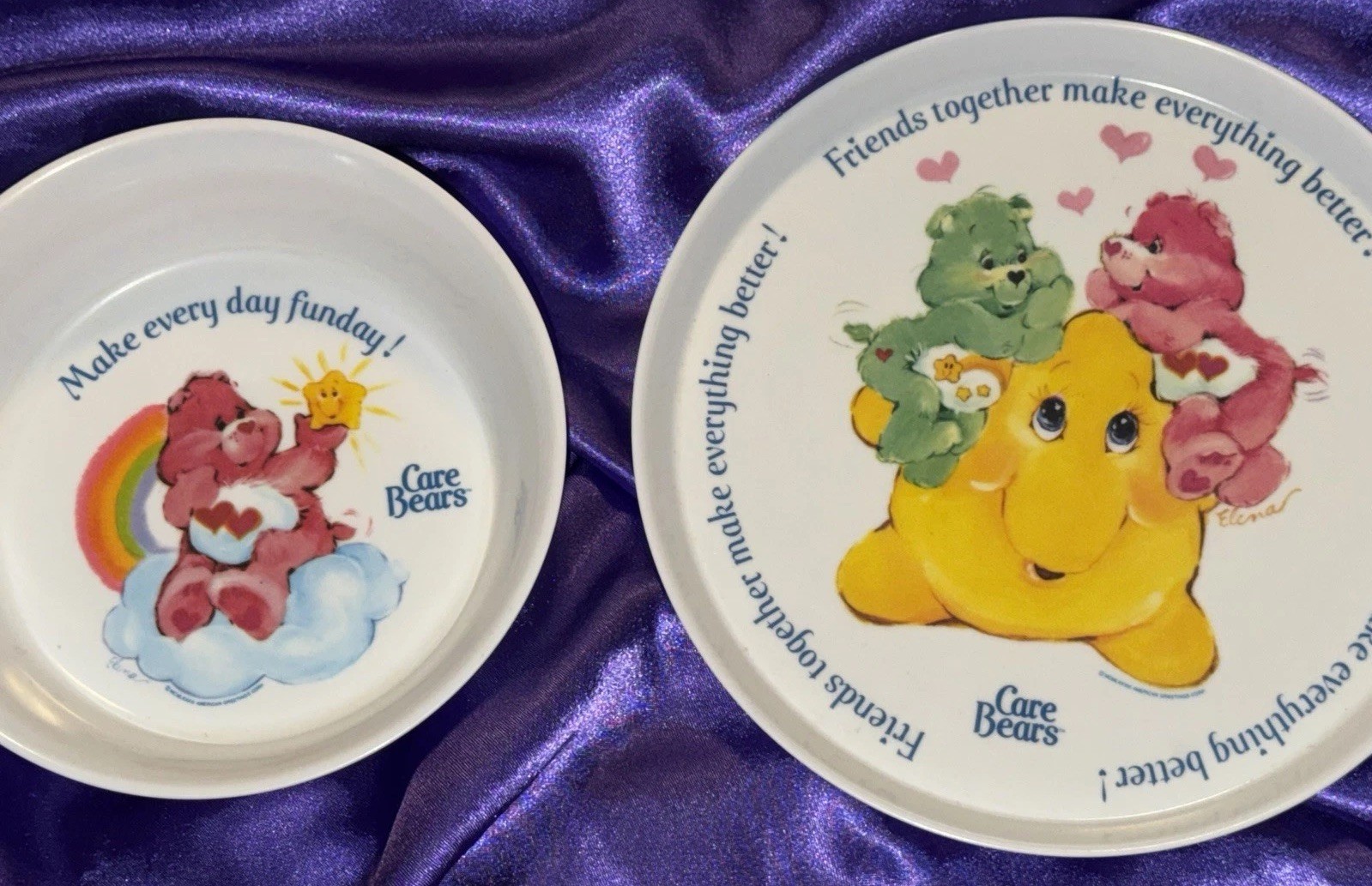 VINTAGE CARE BEARS — CARE BEARS PLATE & BOWL 1980's American Greetings Melamine