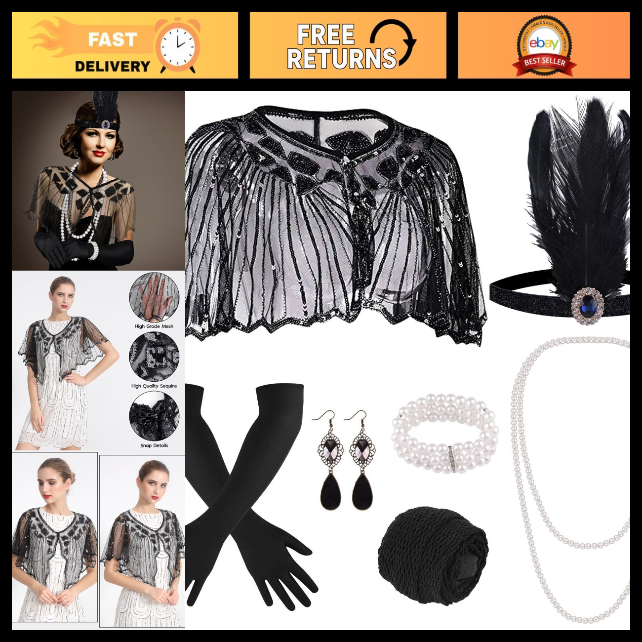 ELECLAND 10 Pieces 1920s Flapper Gatsby Accessories Set for Women
