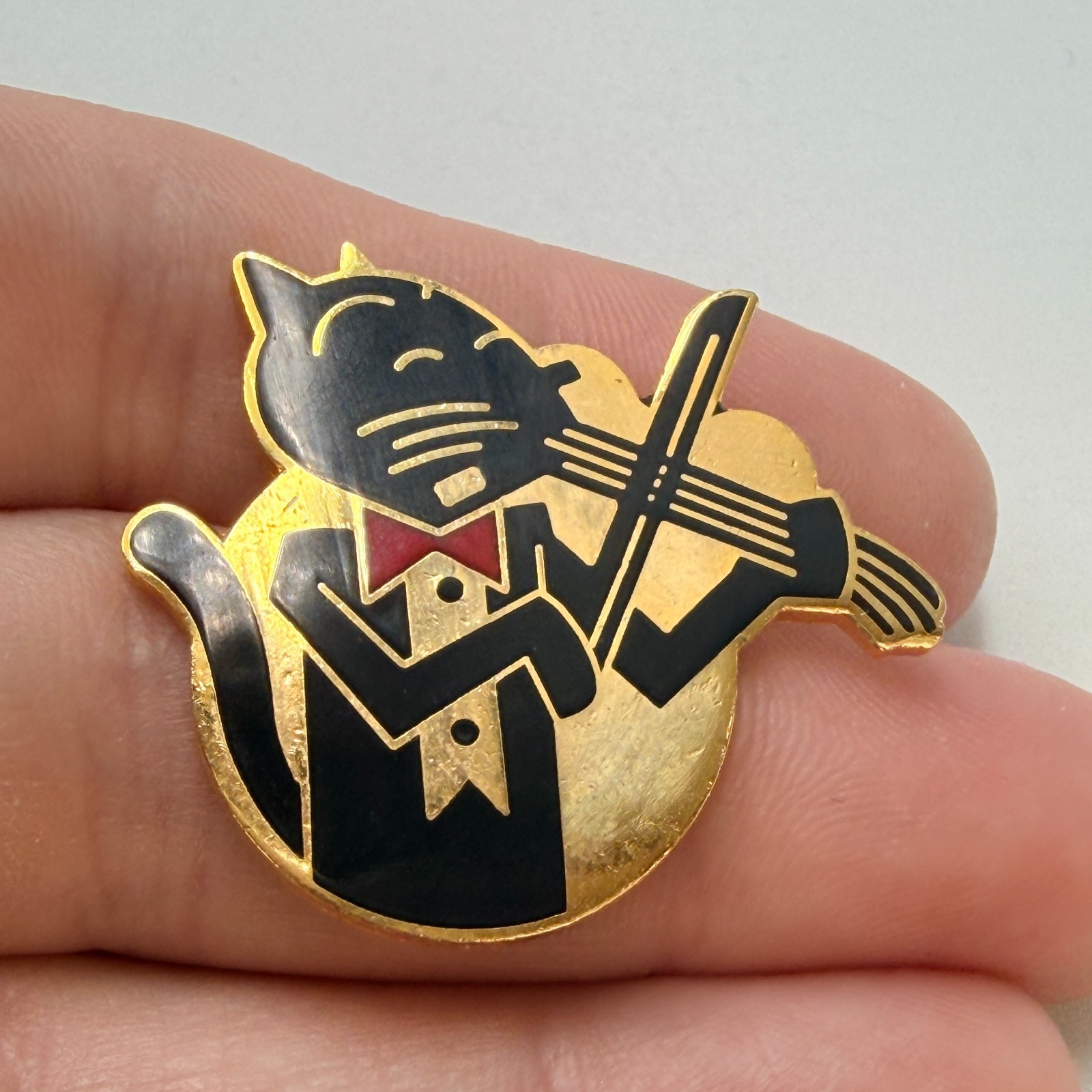 Rare 1993 Joost Swarte Playing Whiskers Violin Lapel Pin Tuxedo Vintage