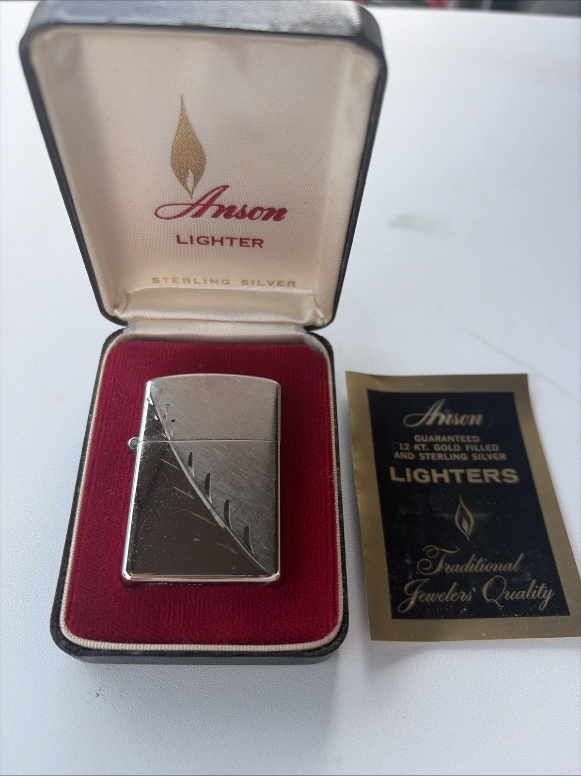 NOS Vintage Anson Japan Lighter Sterling Silver with Box