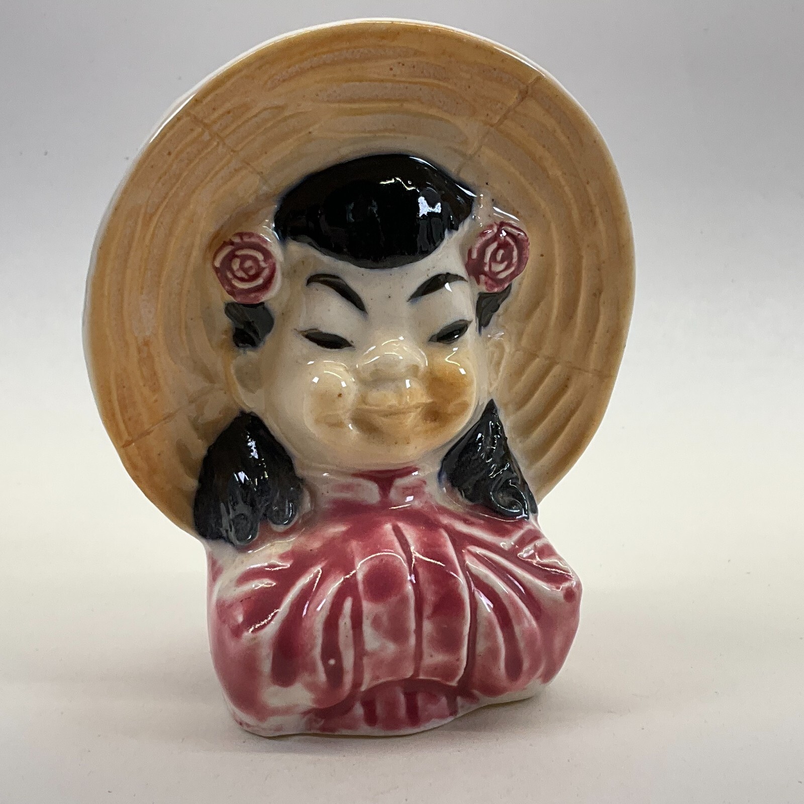Occupied Japan Girl Head Vase Ceramic 1945-1952 Vintage Floral Planter