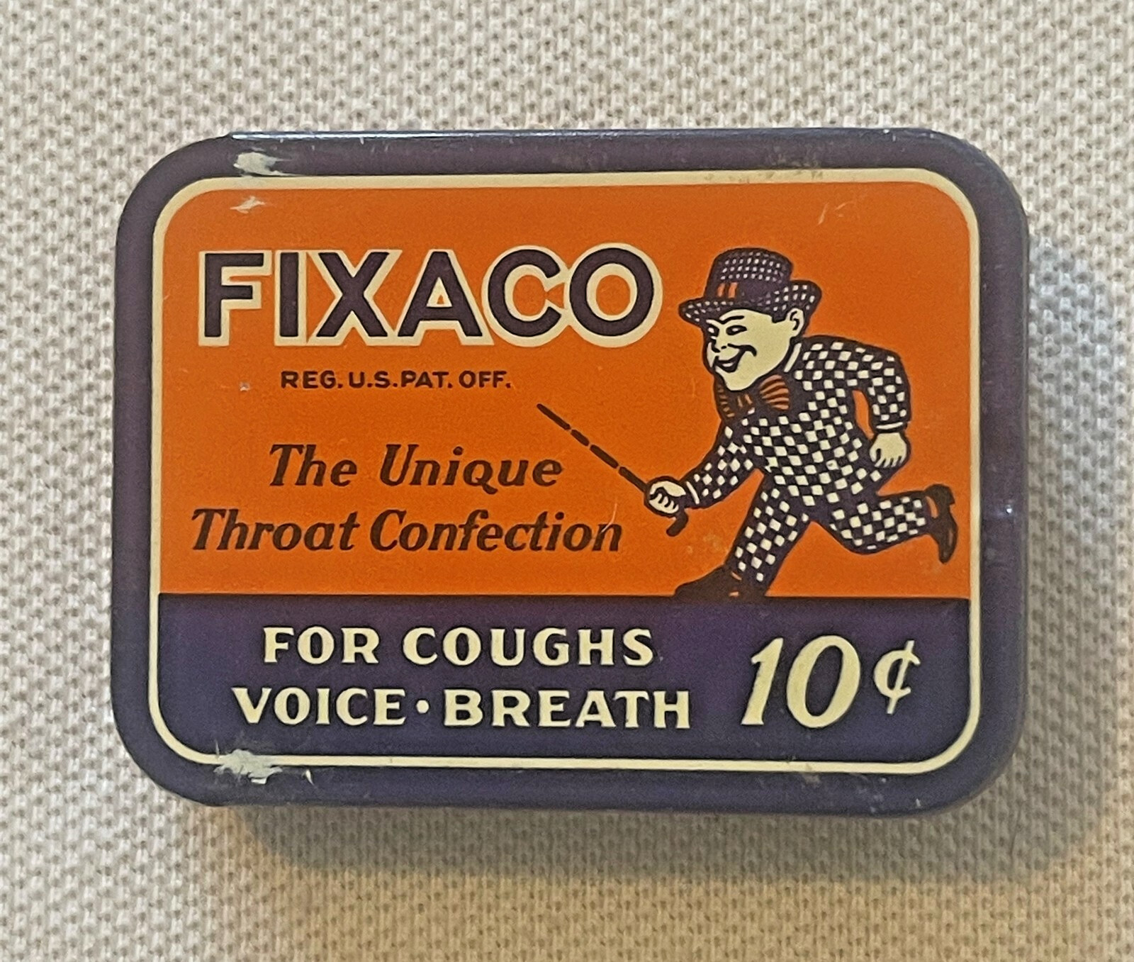 Vintage FIXACO Throat Confection Tin 🎩 St. Louis Pharmacy Cough Drop Tin 1930s