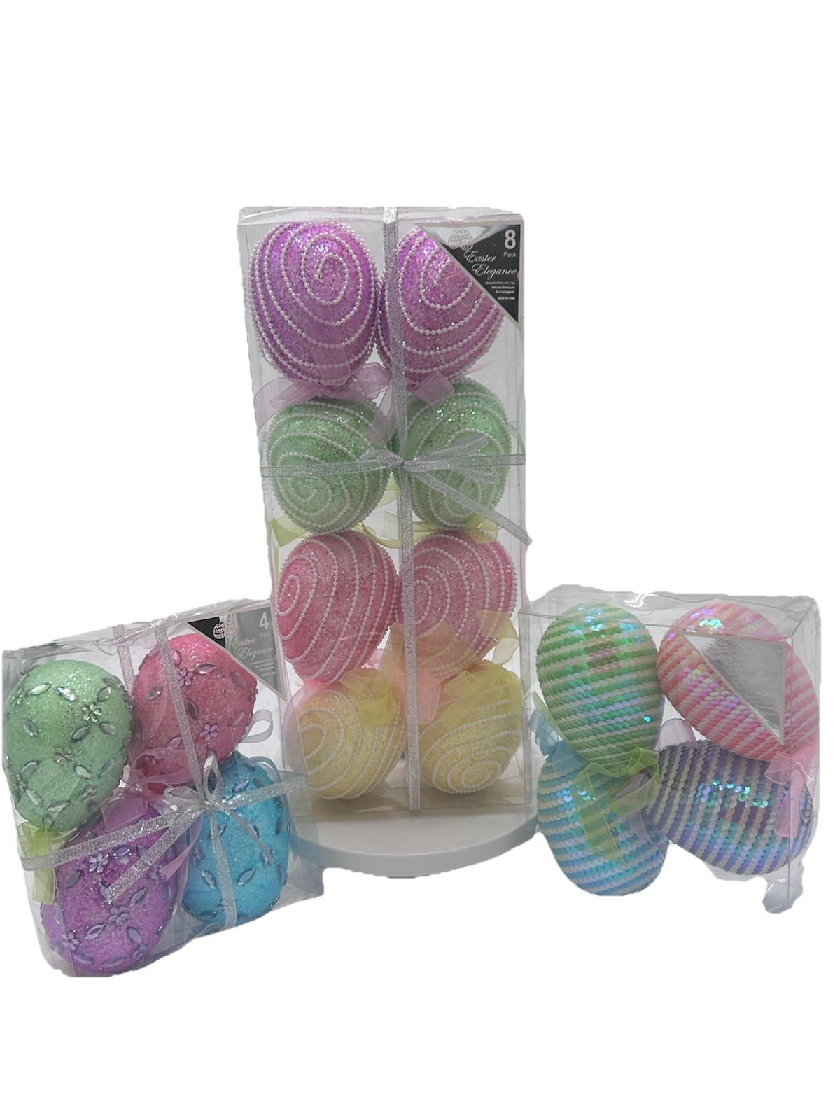 Easter Elegance. Pastel Color Embellished Decorative Eggs 16 Total. New In Box