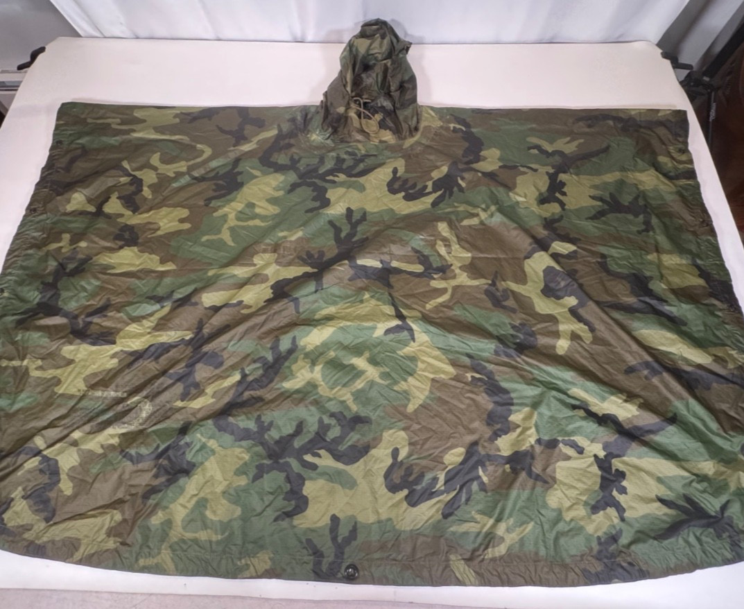 Genuine US Army Military Wet Weather Poncho Coated Nylon Woodland Camo