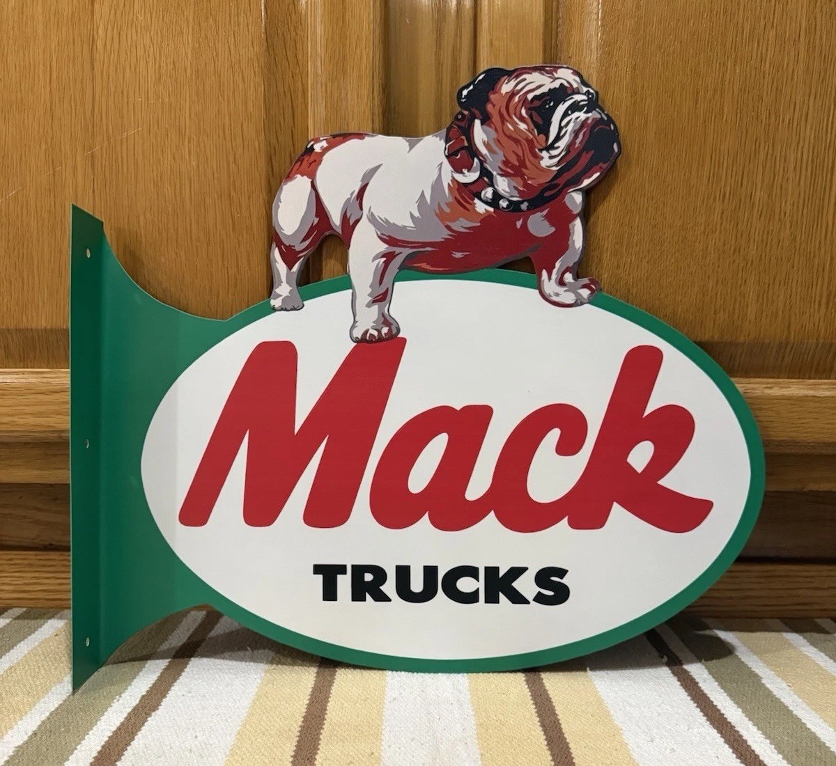Mack Trucks Flange Sign 2 Sided Gas Oil Parts Bull Dog Vintage Style Wall Decor