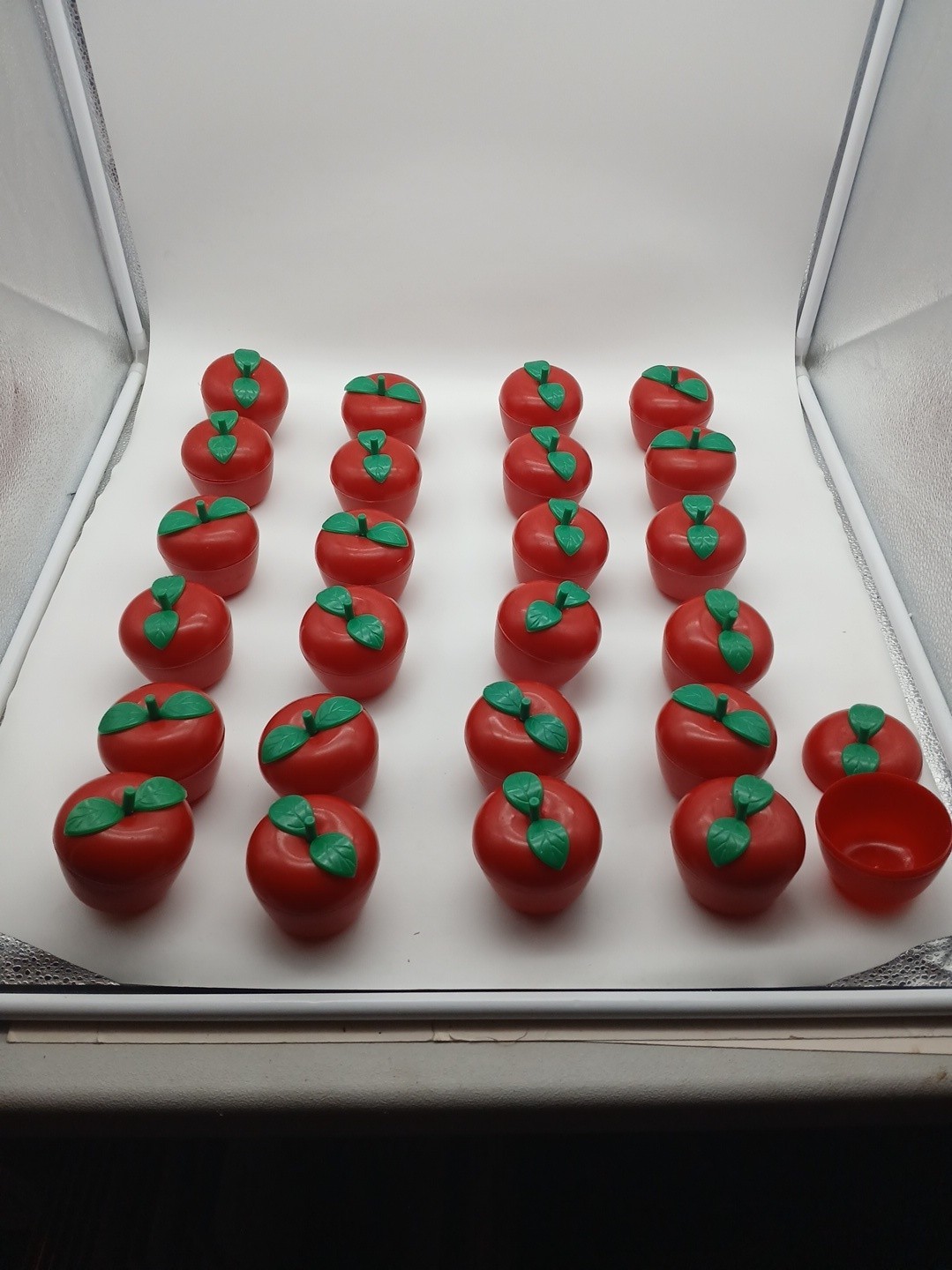 Lot Of 25 Oriental Trading Plastic Bobbing Apples Used See Pics 2 Pc Each