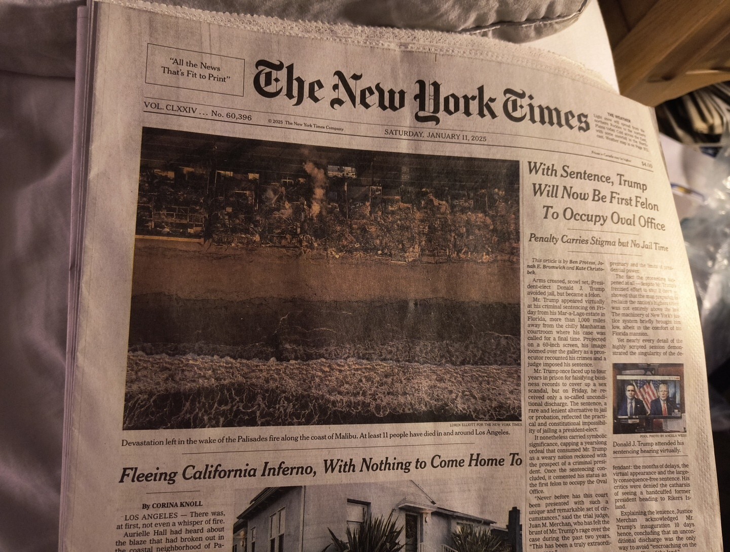 The New York Times Saturday January 11, 2025 With Sentence, Trump Will Now Be...