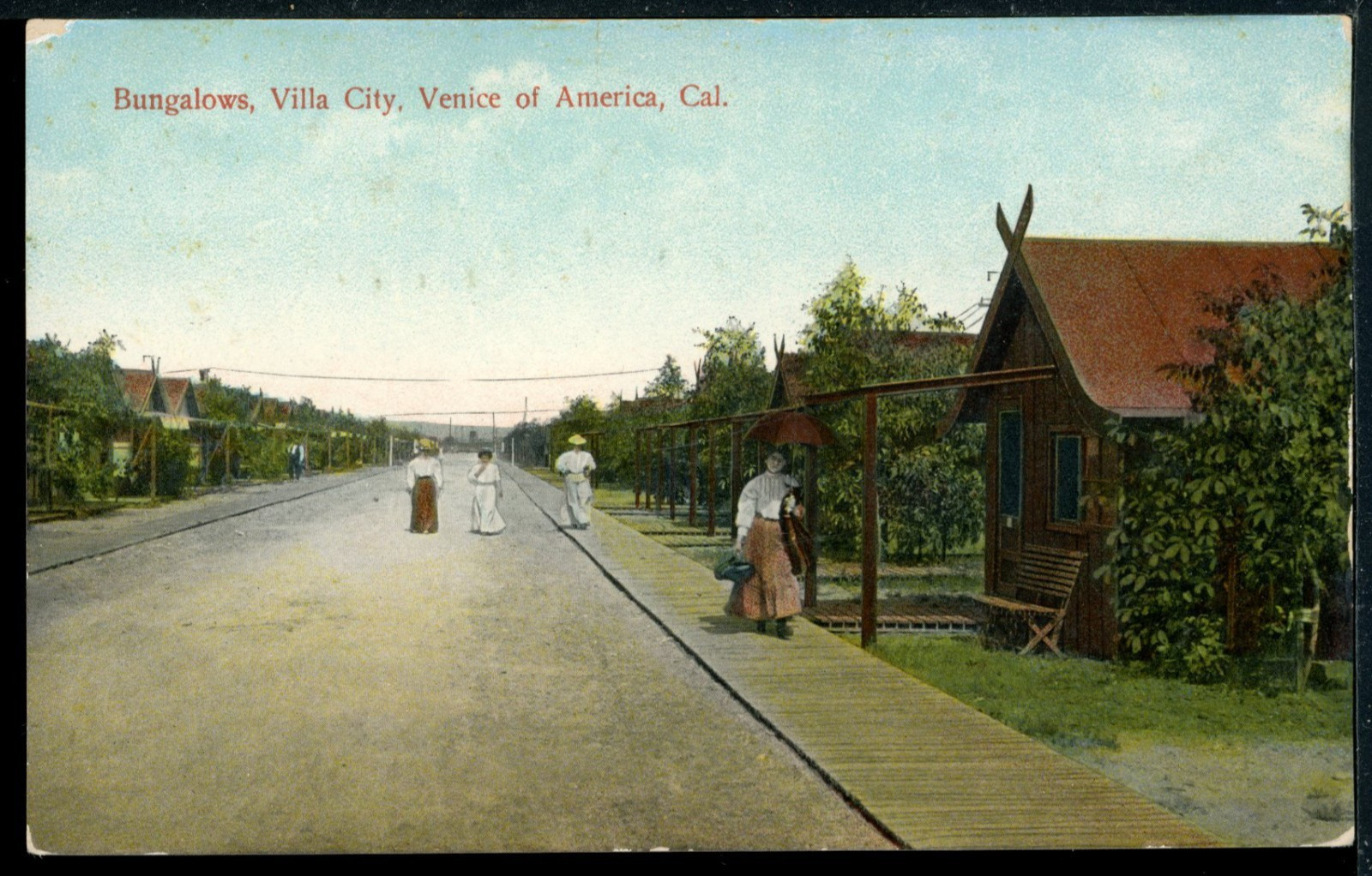 1908 Bungalows Villa City Venice of America California Historic Postcard A2583