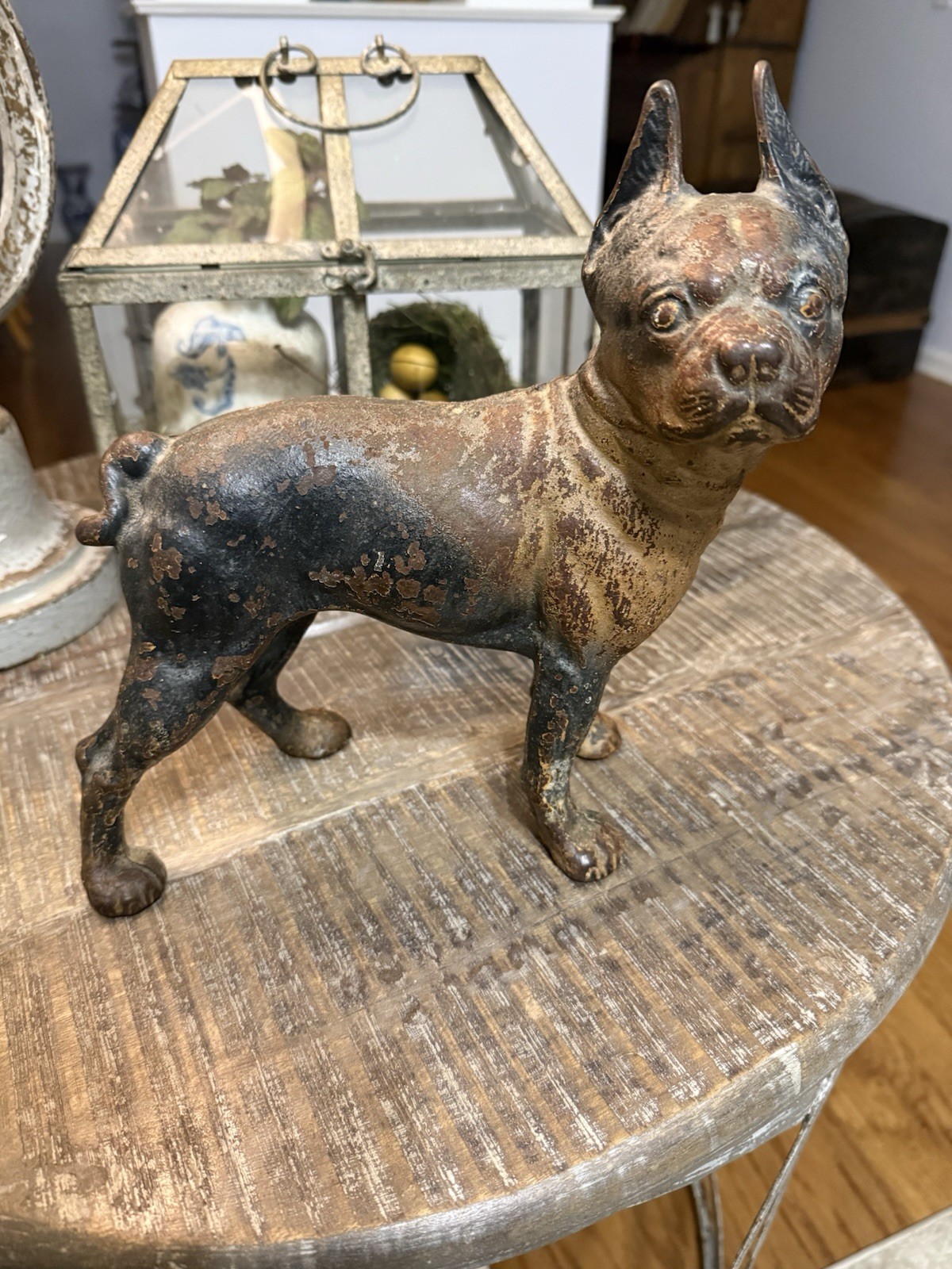 ANTIQUE HUBLEY DOG Cast Iron BOSTON TERRIER / FRENCH BULLDOG DOORSTOP