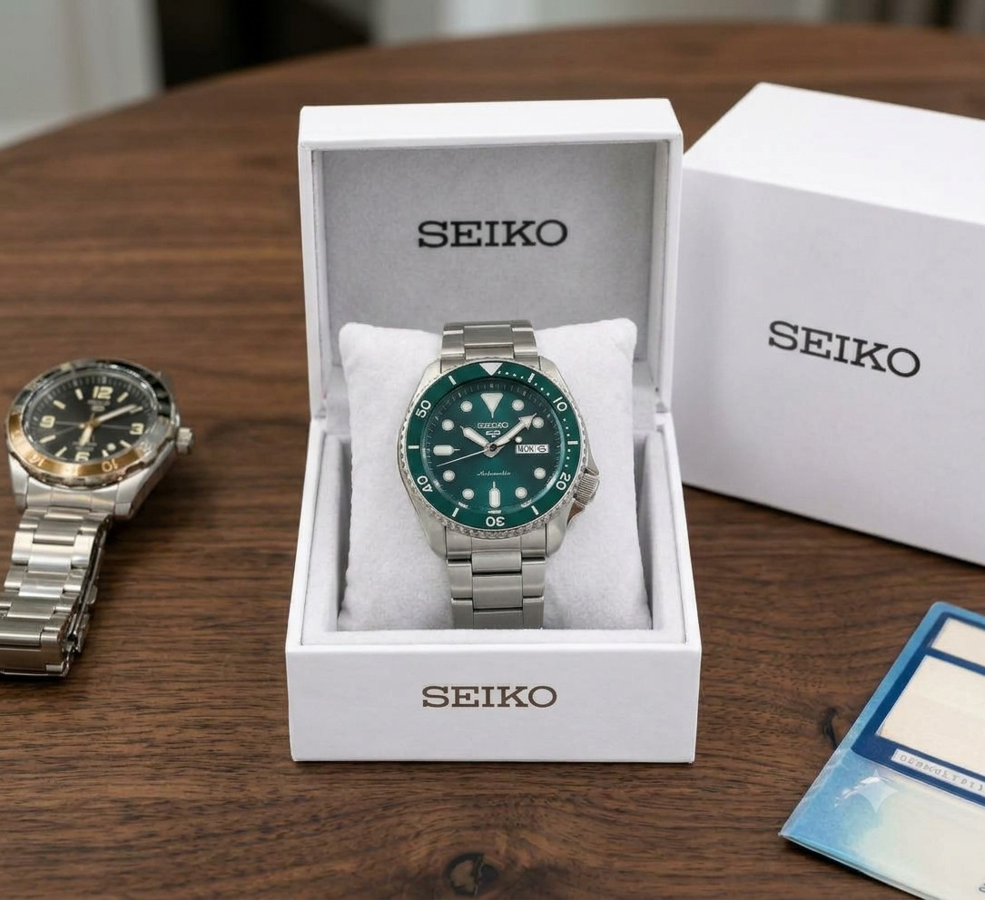 Seiko 5 Sports Automatic Watch SRPD61K1 Men's Green Dial Silver Colored Strap