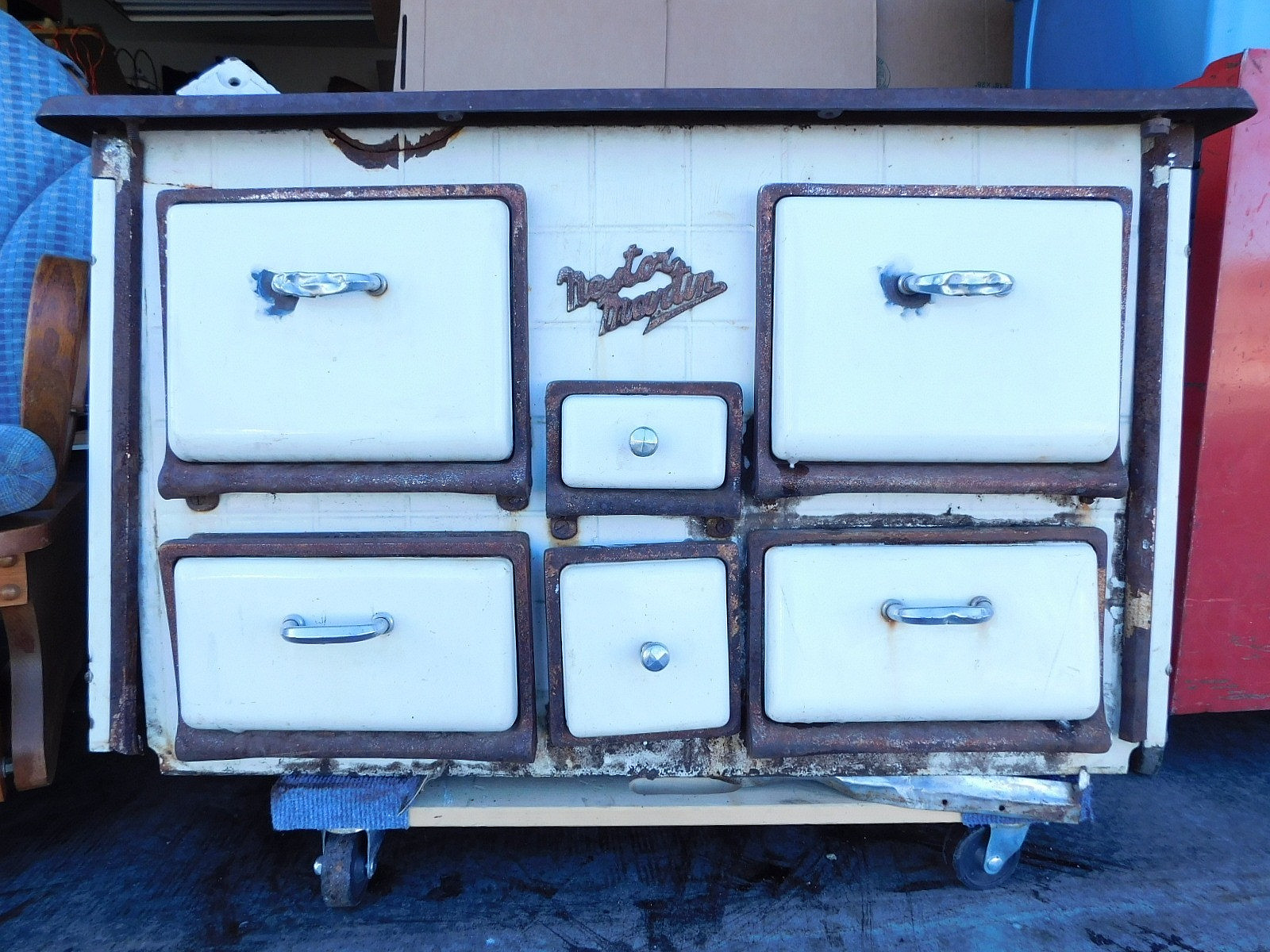 Antique VTG Nestor Martin Wood Burning & Porcelain Stove Heating - PARTS SALVAGE