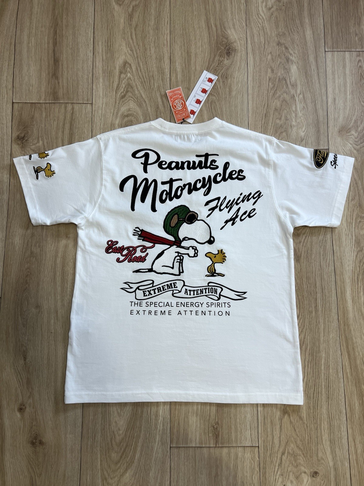 NWT SNOOPY x FlagStaff  Peanuts Motocycles Flying Ace White T-Shirt Large NOS