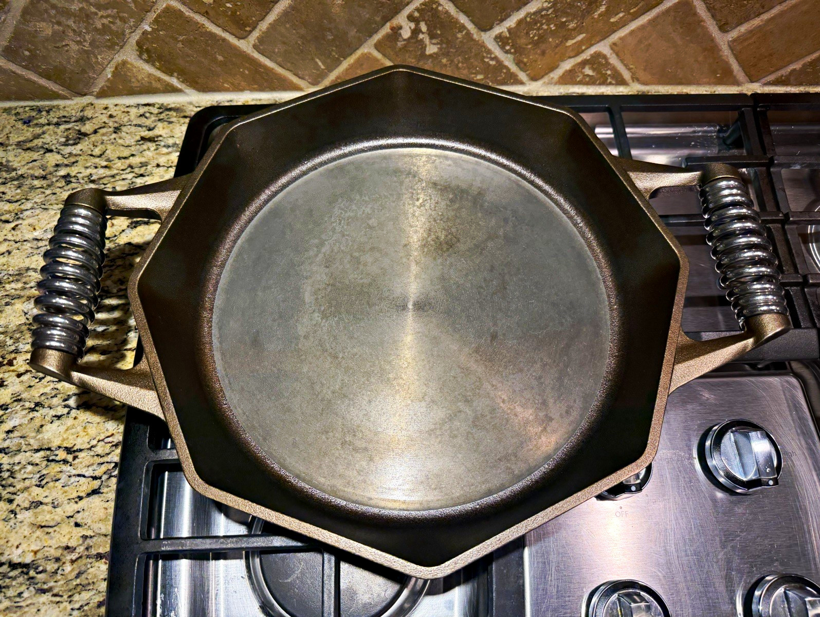 FINEX 14” Round Cast Iron Frying Pan Skillet, Brown Double Handle