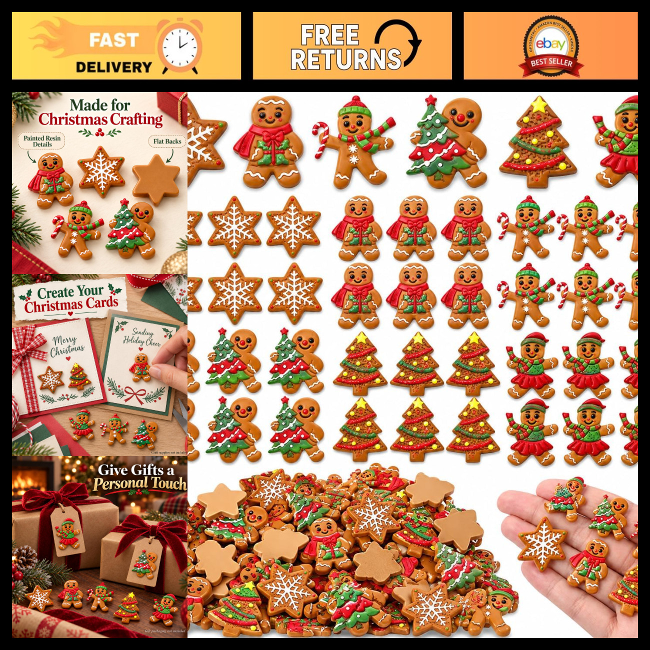 60 Pcs Mini Gingerbread Charms for Craft 1 inch Christmas DIY Flatback Charms 6