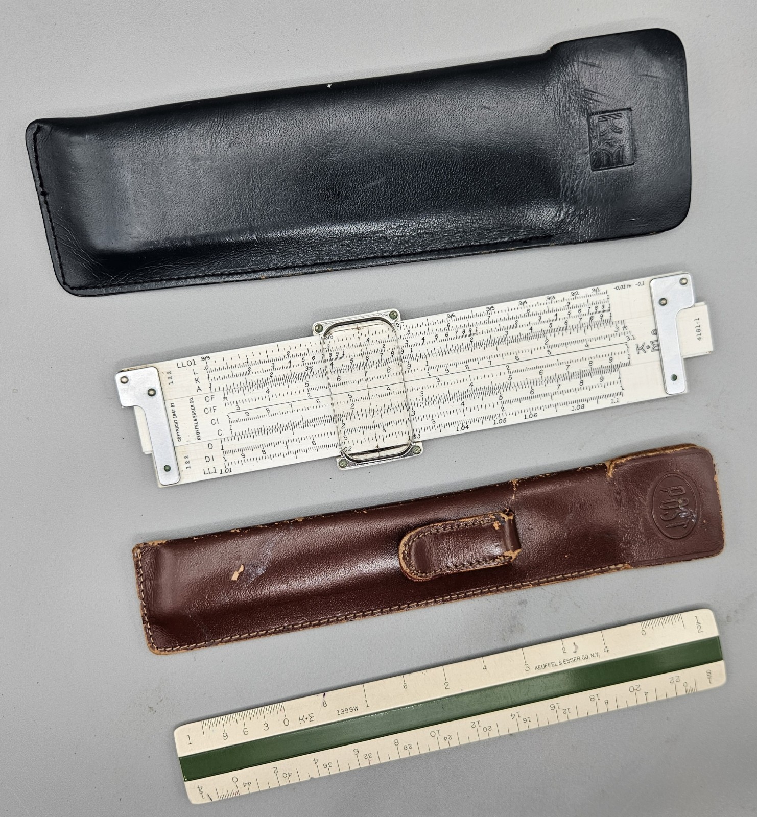 Vintage K&E 4181-3 Pocket Slide Rule Duplex Decitrig Case Architect Ruler