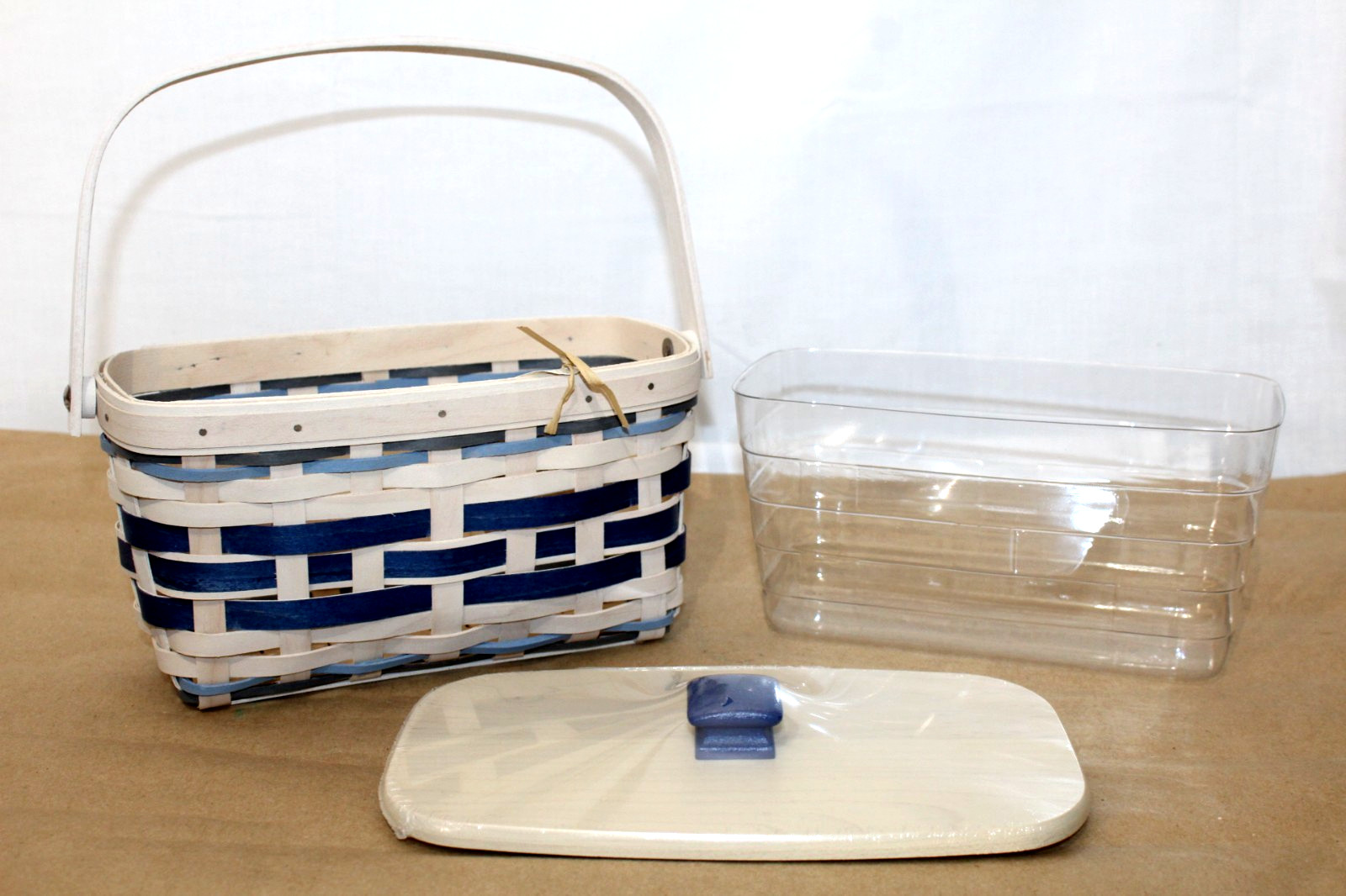 NEW Longaberger Basket Holiday Yuletide Greetings 2 tone BLUE & WHITE 4-pc 2015
