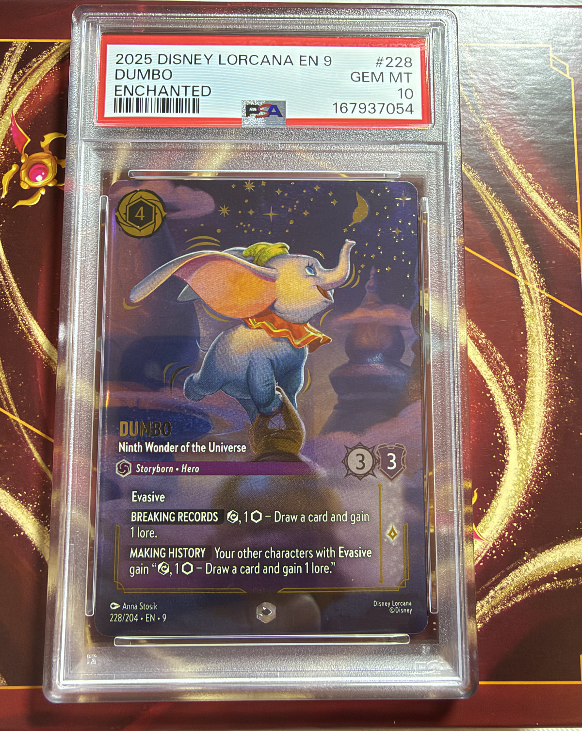 Disney Lorcana Dumbo Ninth Wonder of the Universe Enchanted 228/204 PSA 10