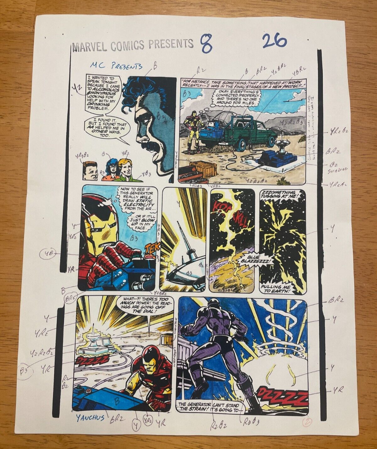 MCP #8 IRON MAN comic ART original COLOR GUIDE 1988 TONY STARK ALCOHOLICS ANON