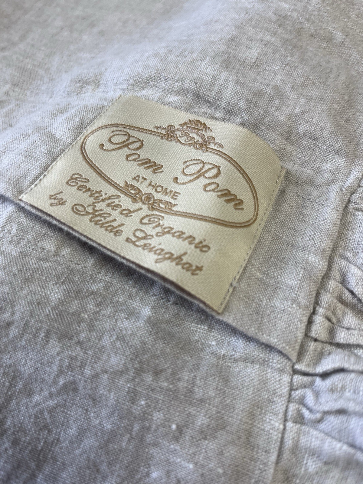 Organic Linen Pom Pom at Home Pillowcase Antique Shell Buttons OH SO SHABBY CHIC
