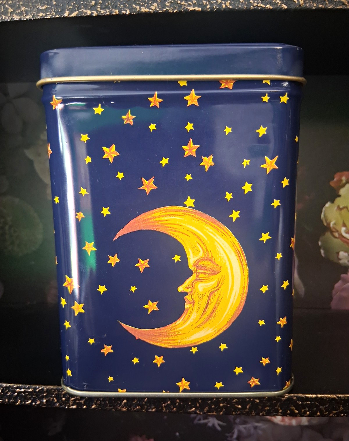 Vintage 90s Celestial Metal Tin Blue Gold Moon Face Stars Whimsigoth Stash Box Vintage 90s Celestial Metal Tin Blue Gold Moon Face Stars Whimsigoth Stash Box