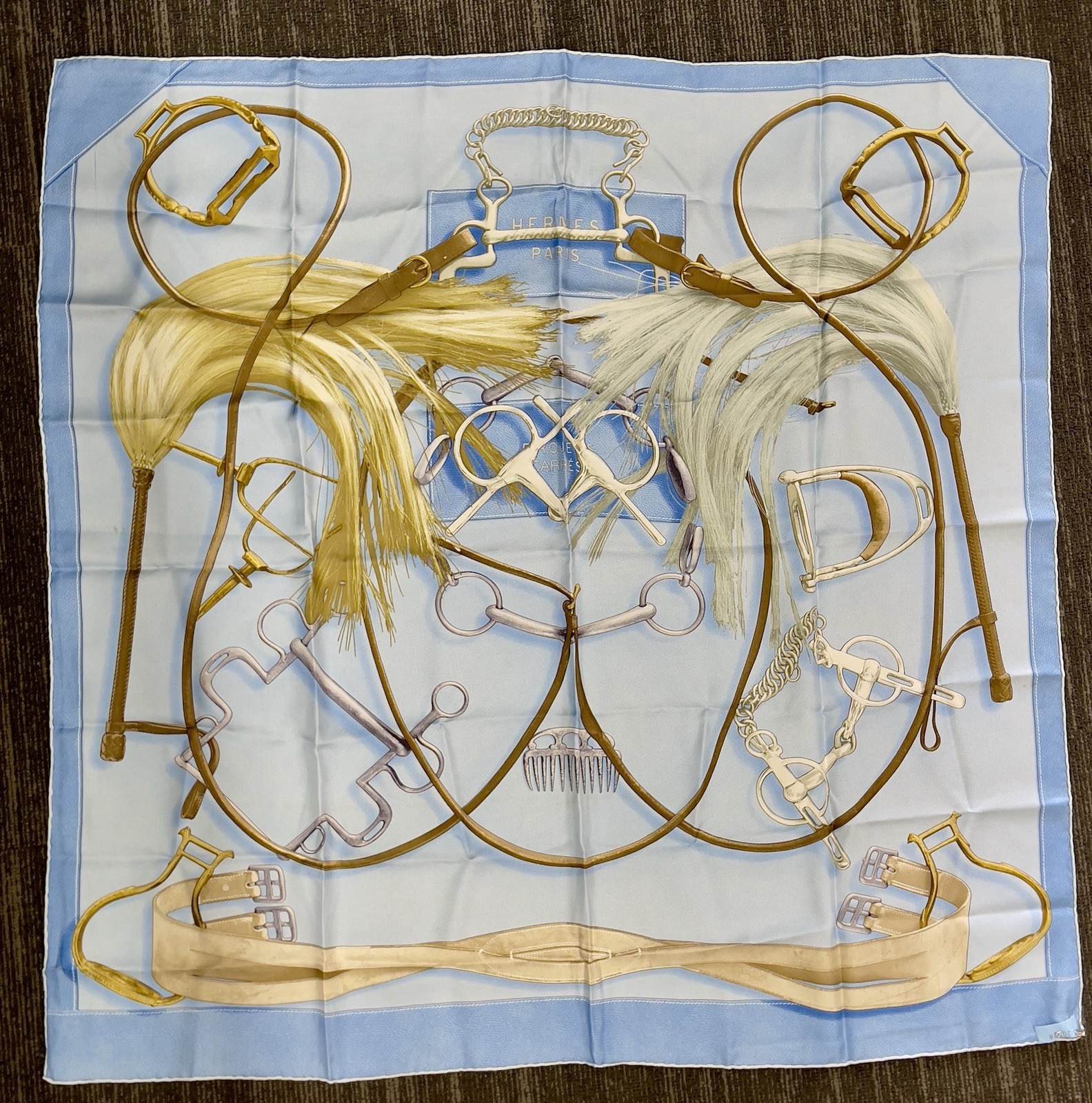 HERMES Hermes Carre 90 Projets Carres au Crayon Project of Crayon Scarf Silk Blu