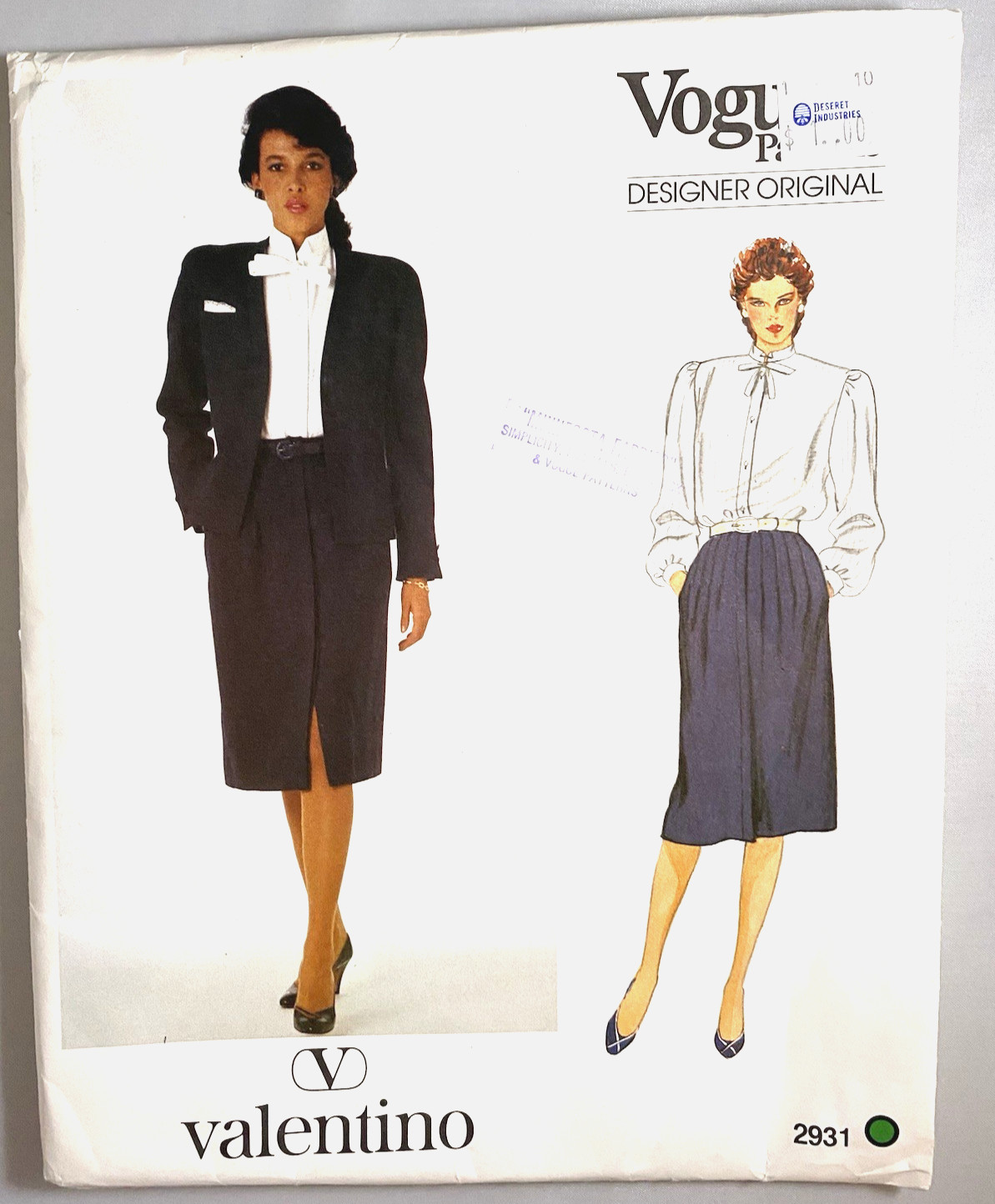 UCFF~Vtg 1982 Vogue 2931 Designer Original Valentino ProfessionalPower Suit~Sz 8